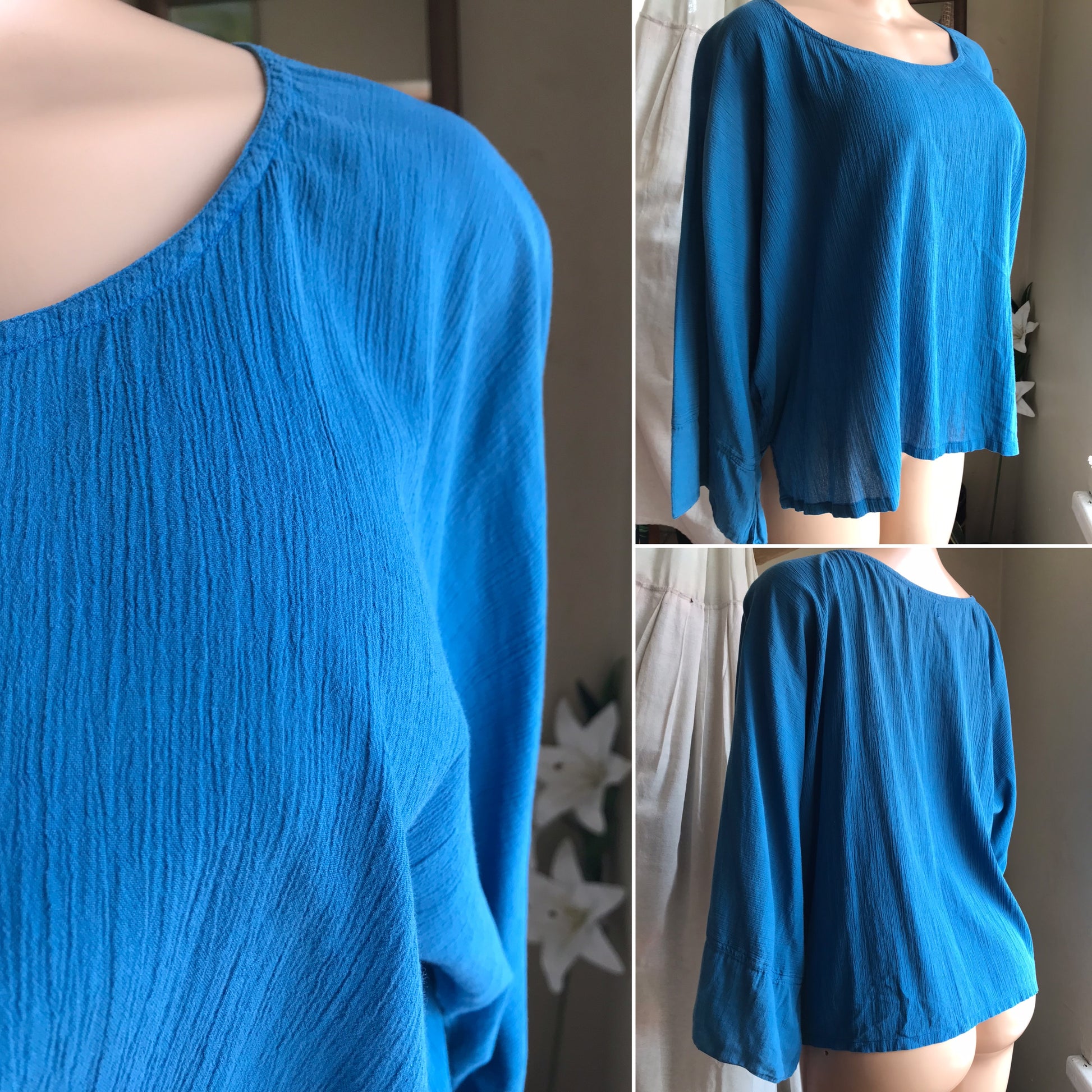 organic blue long sleeve top ... L