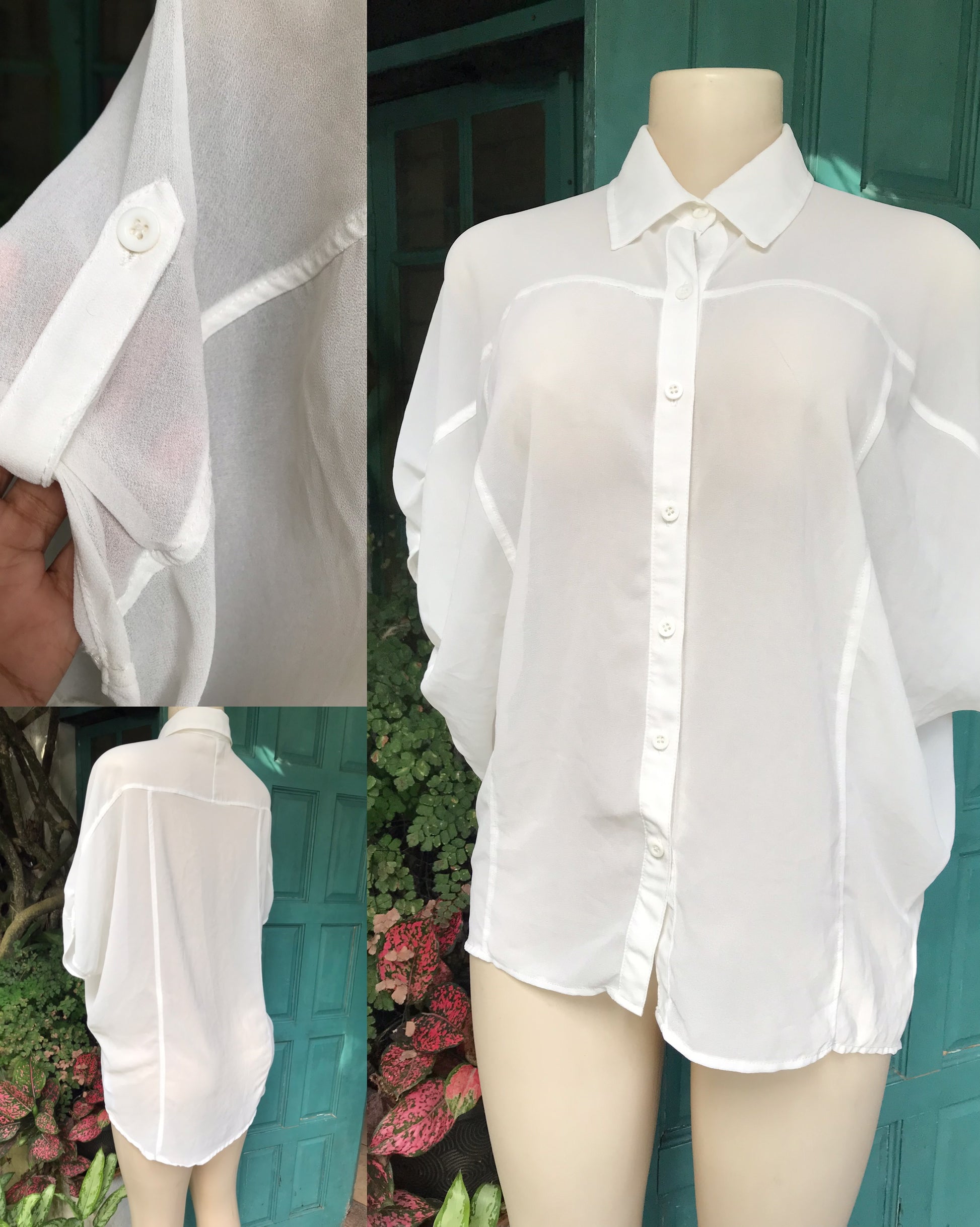 white sheer button shirt wide ...  m to L