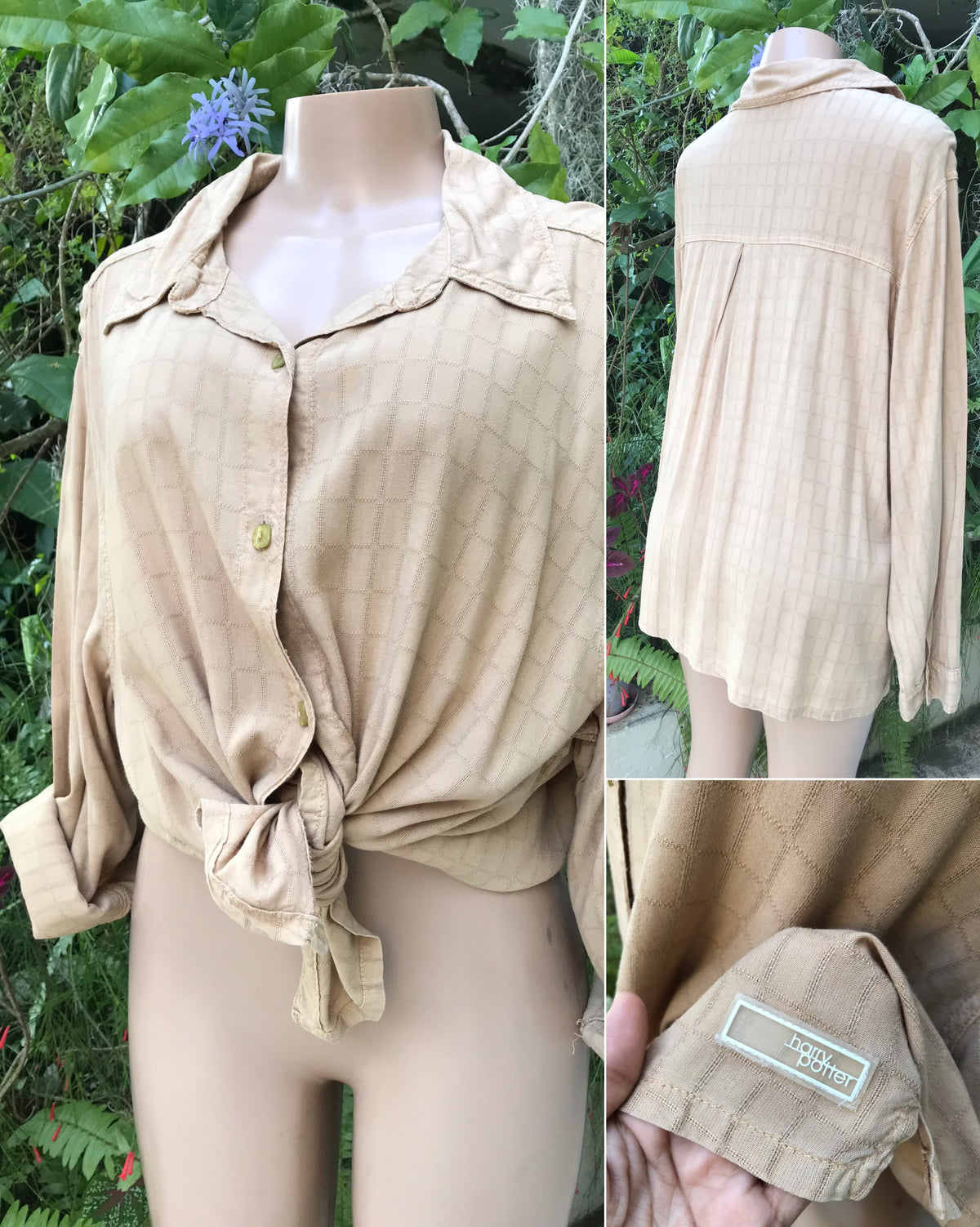 Sand organic grid button blouse Harry potter... L/XL
