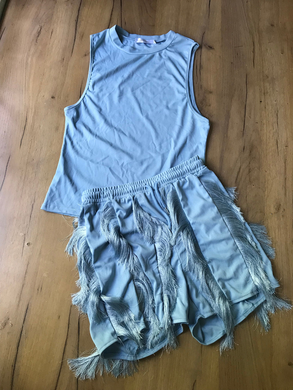 Blue fringe shorts set like new plus/XL