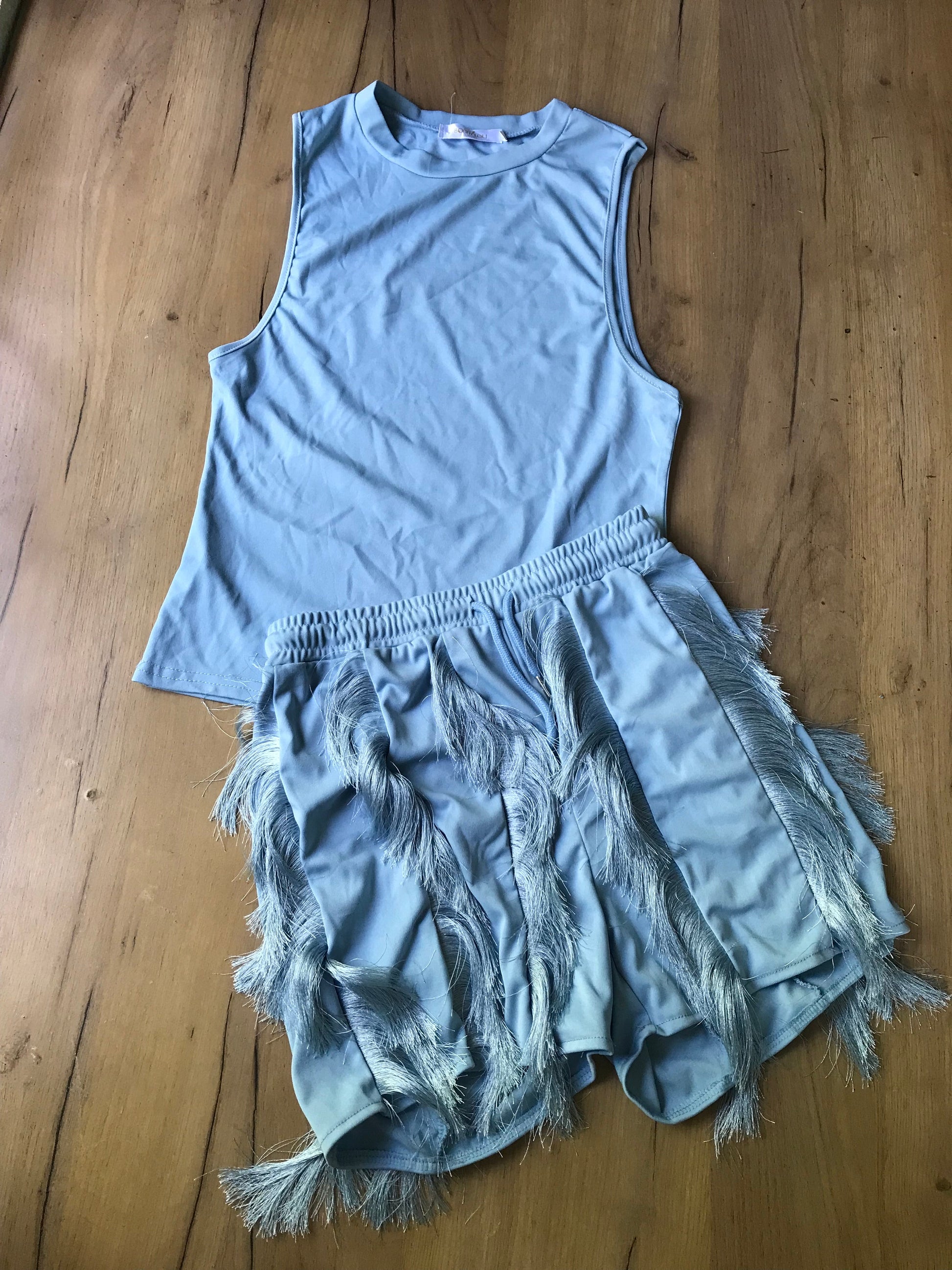 Blue fringe shorts set like new plus/XL