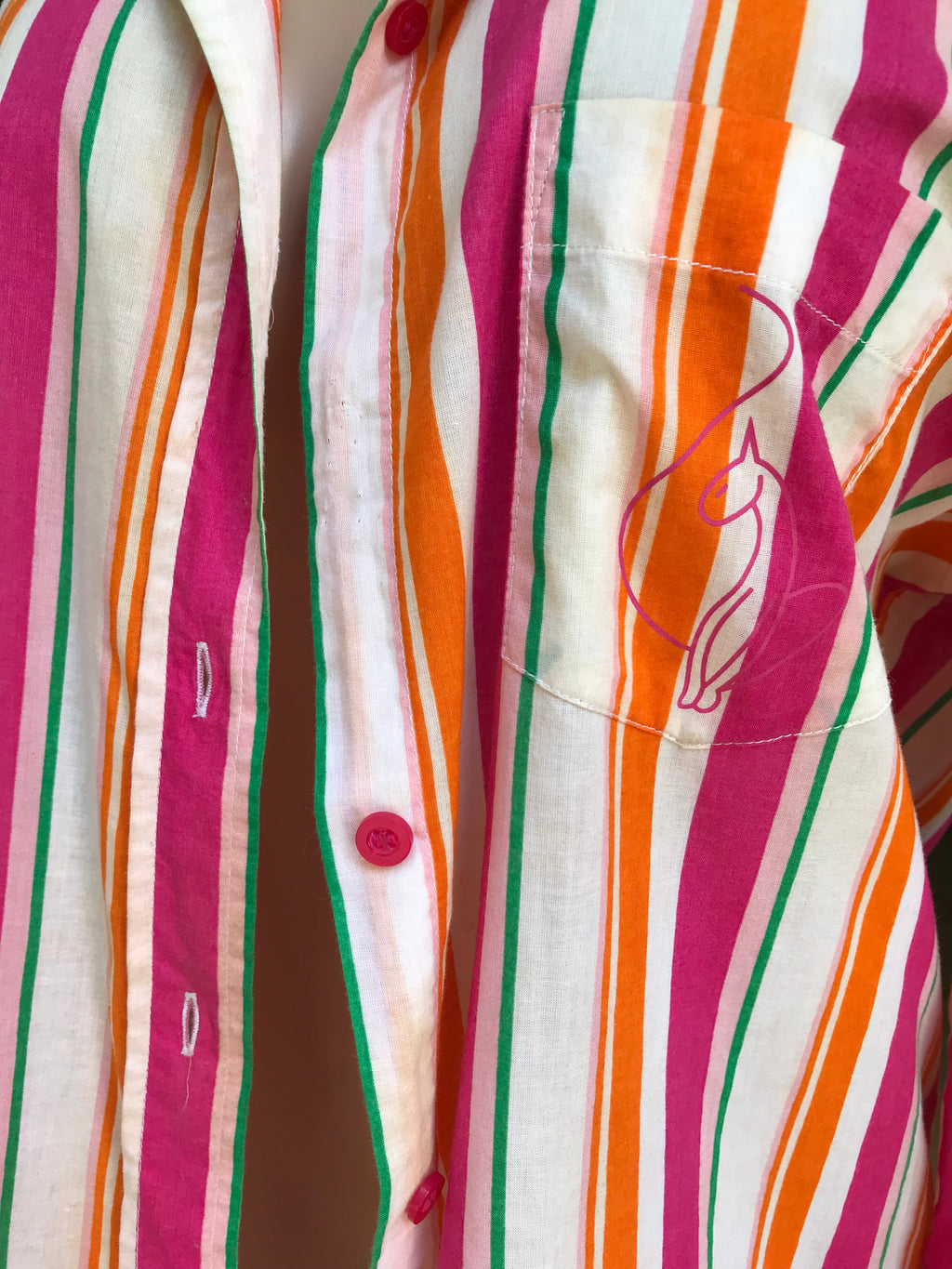 Baby phat retro organic candy stripe button blouse long...L