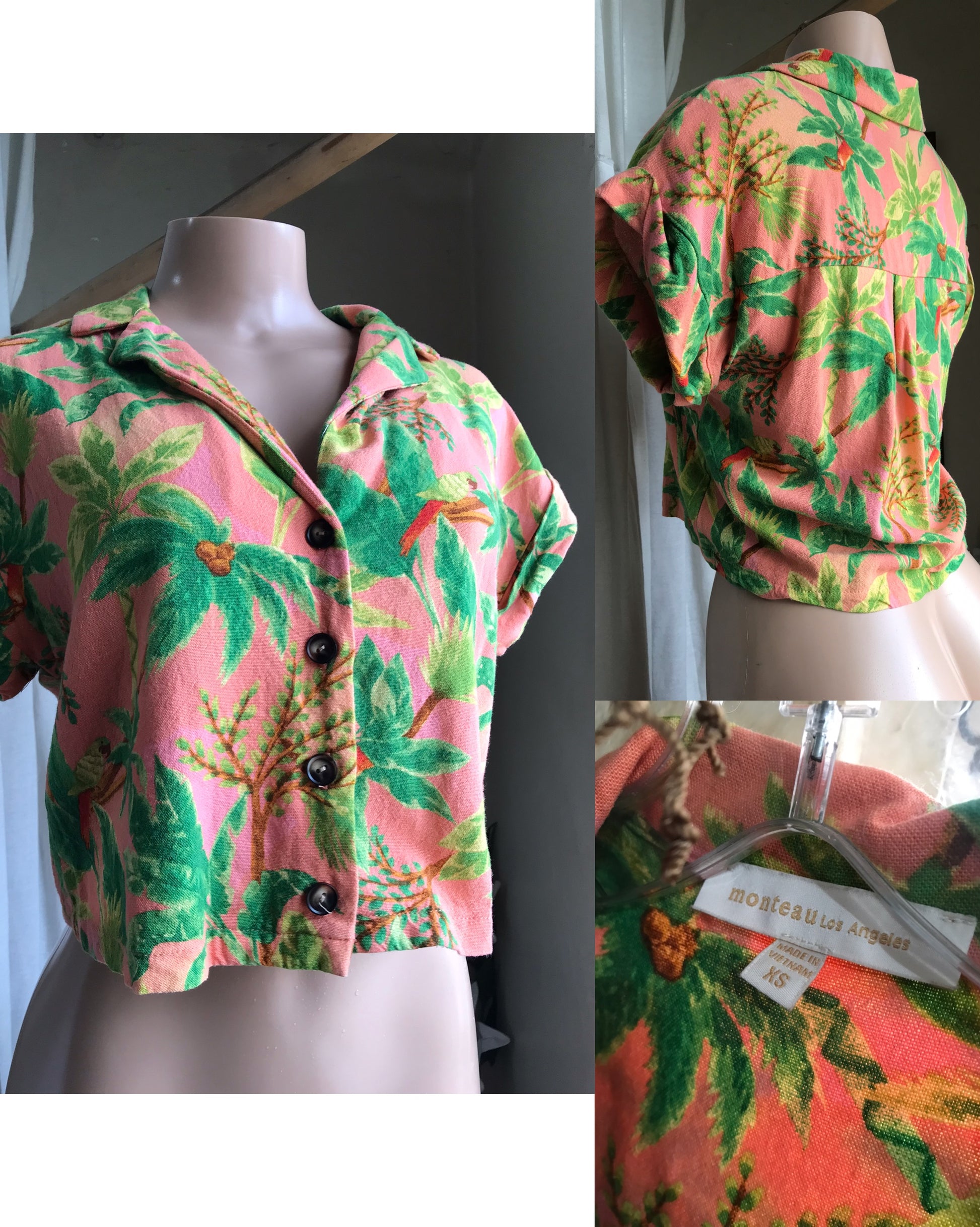 linen blend sunset orange palm print light blazer / top ,,, s to m ... >>>