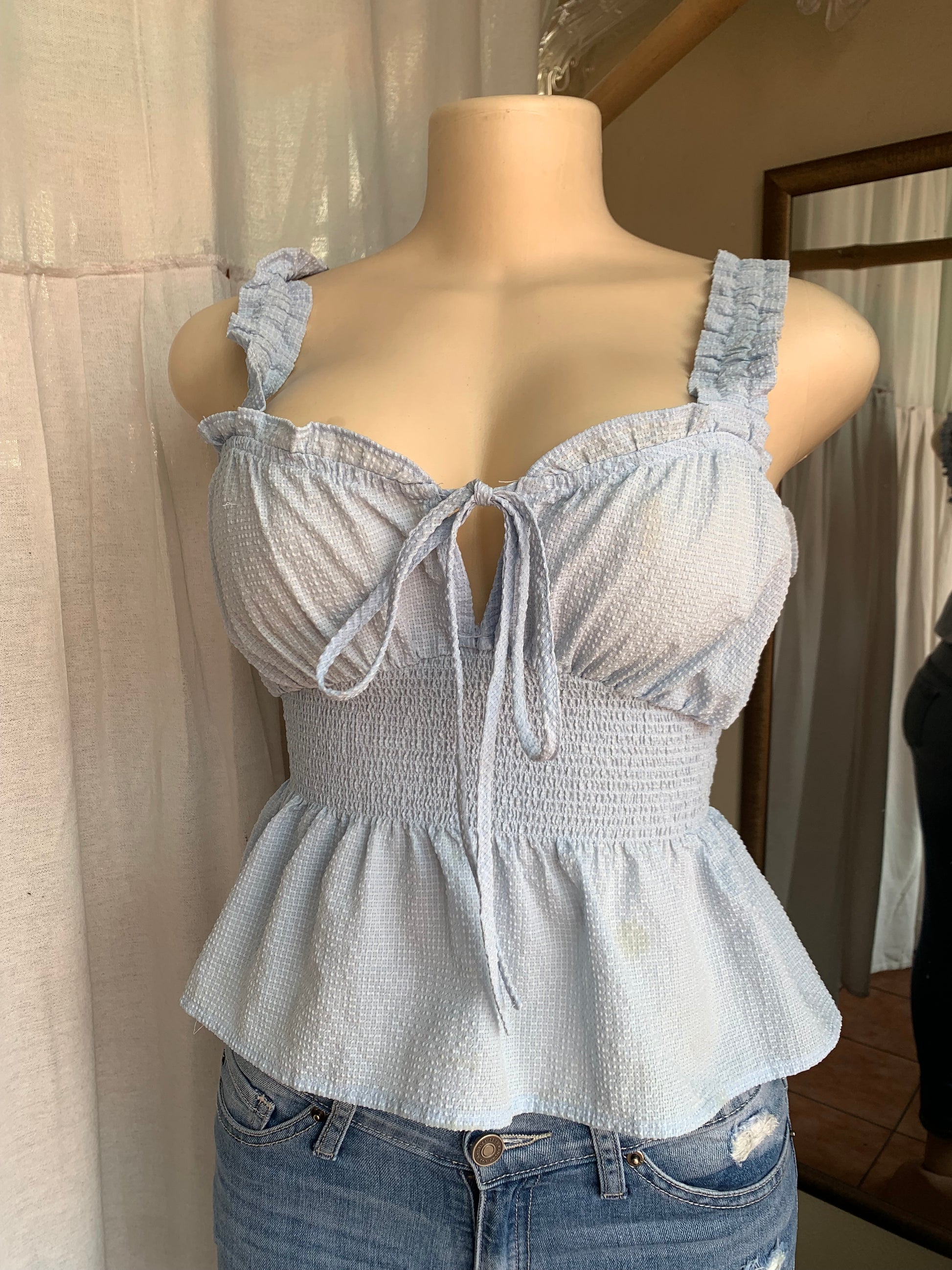 Baby blue front tie style cami top … s