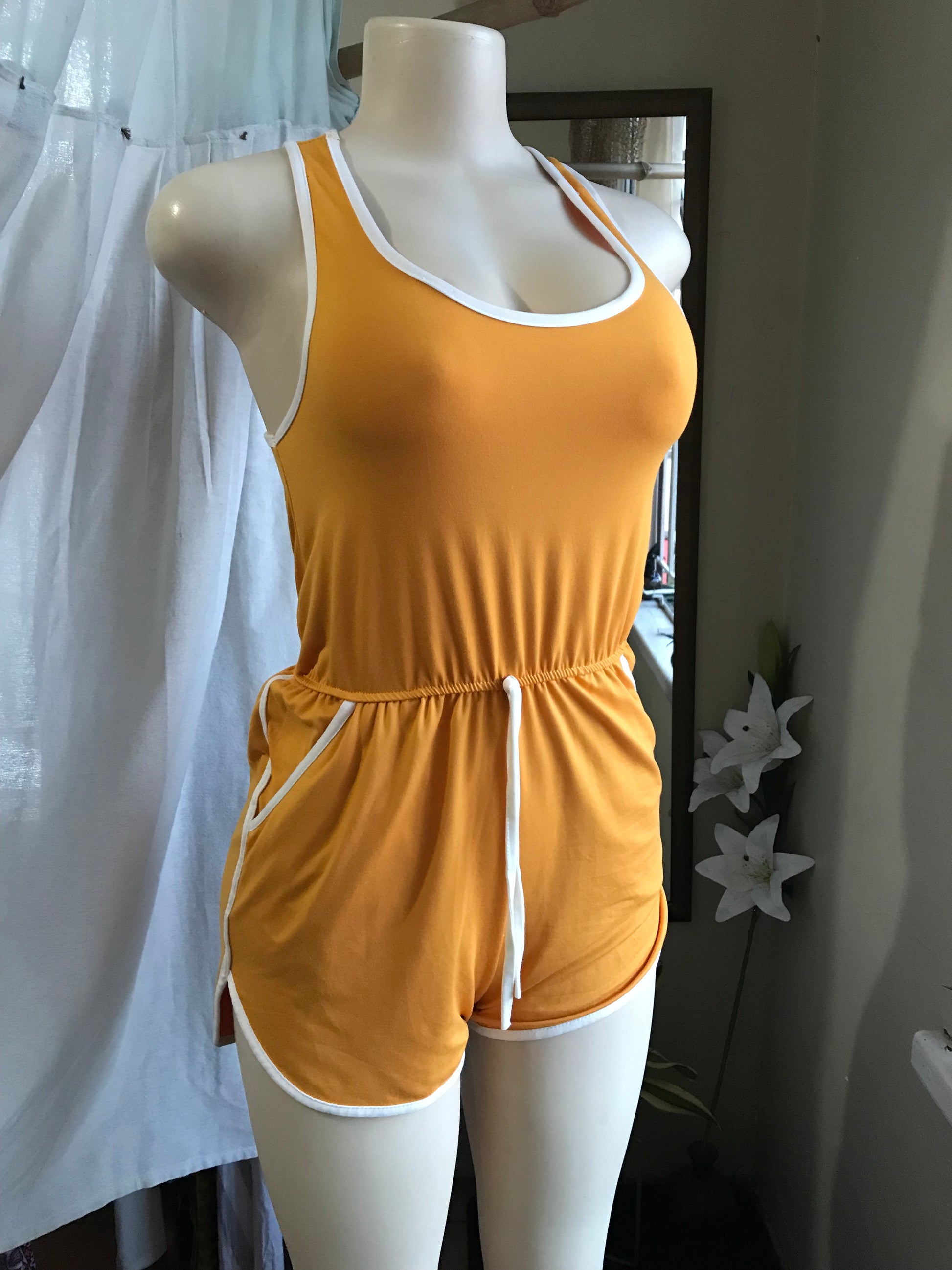 mustard romper draw string ~~~ M