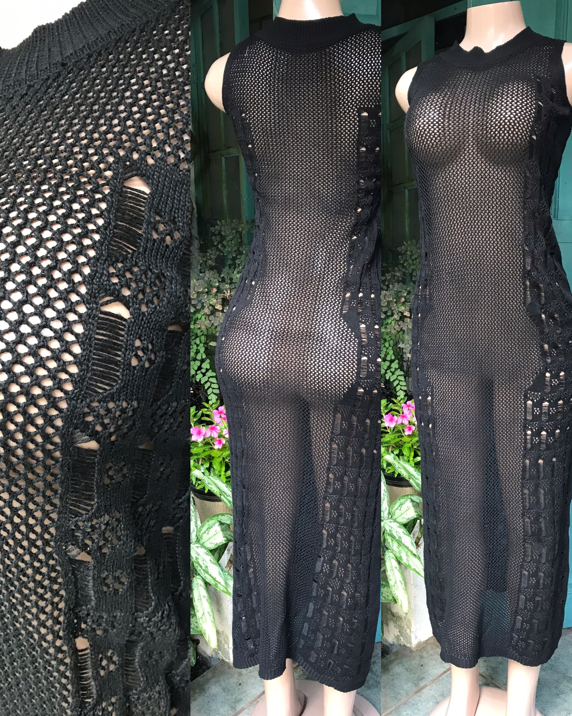 Black knit maxi dress - one size