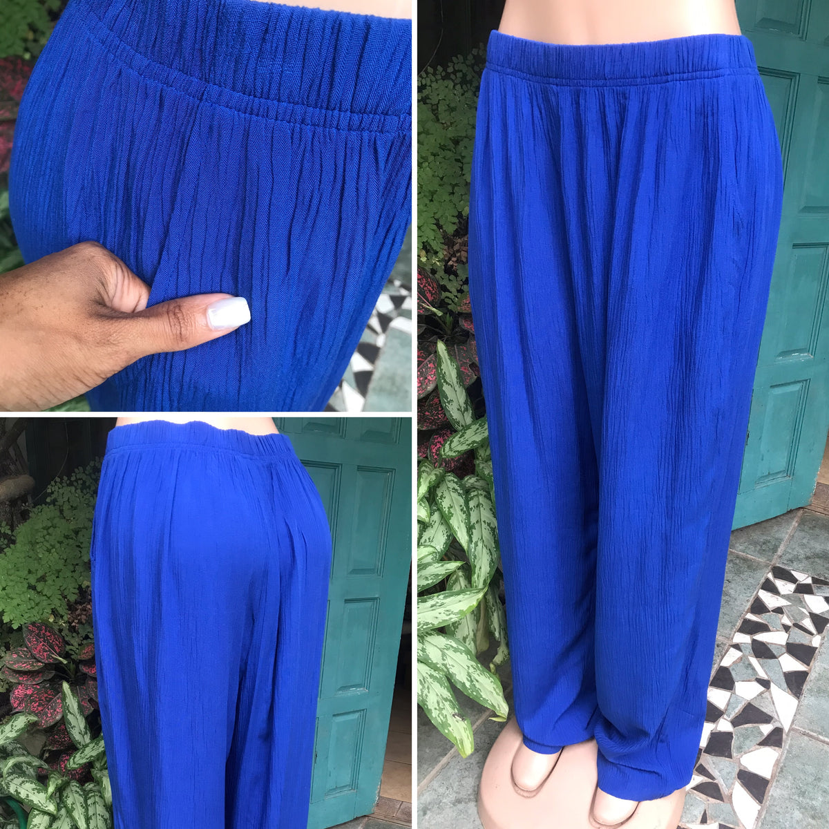 blue pleat palazzo pants ::: L/XL