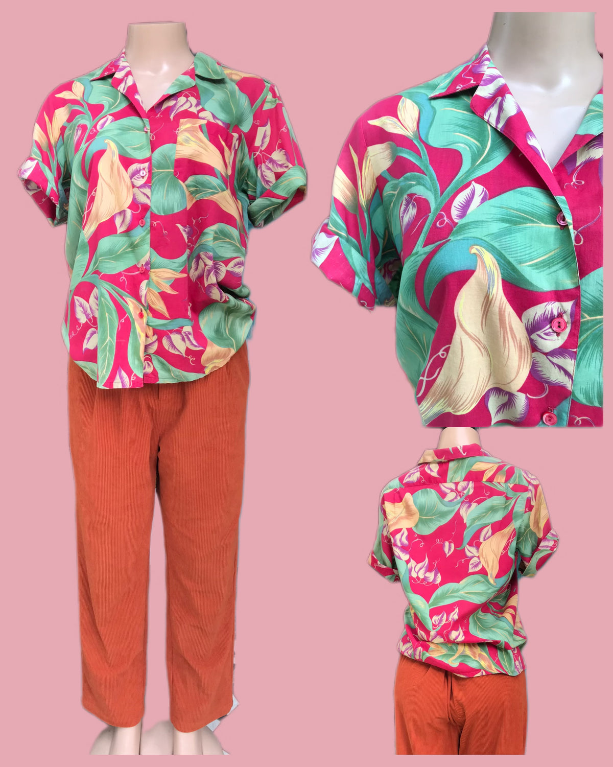 Vintage red floral button shirt cotton... M-L