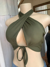 Load image into Gallery viewer, Strappy olive green halter style crop top … M
