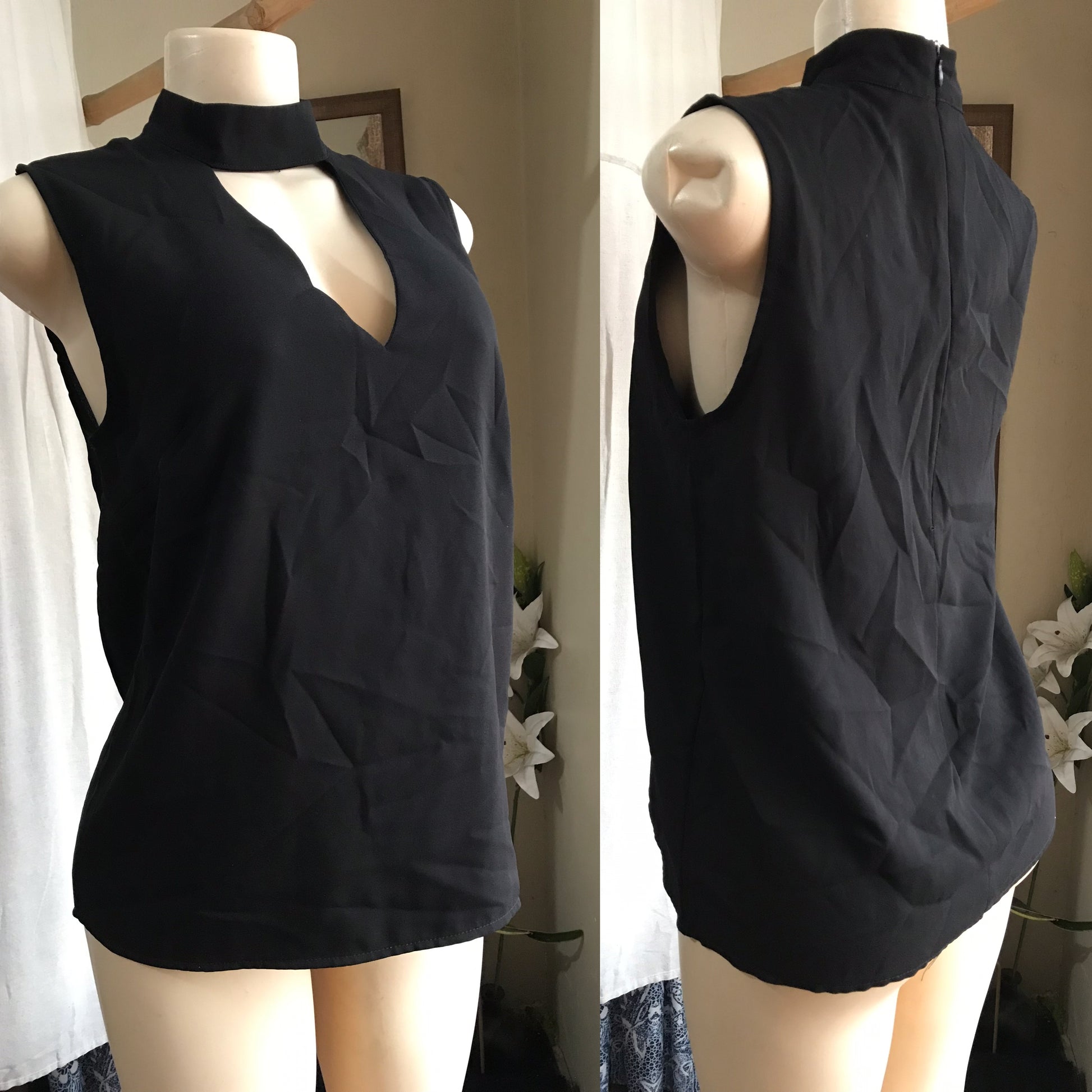 black professional sleeveless blouse peekaboo ... m