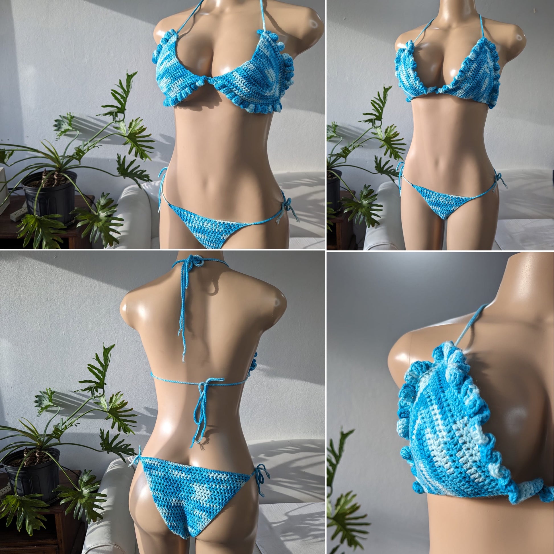 Like New sky blue crochet bikini • One Size