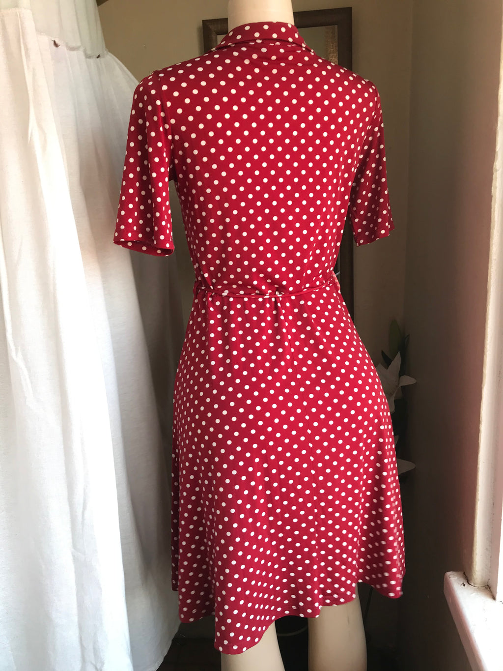 Retro style red polka dot wrap dress M