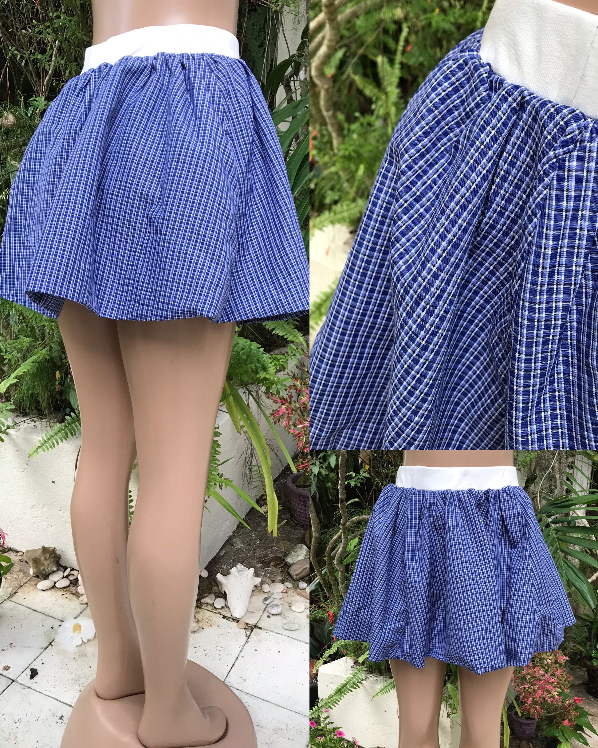 blue plaid pumpkin waist skirt . XL / plus