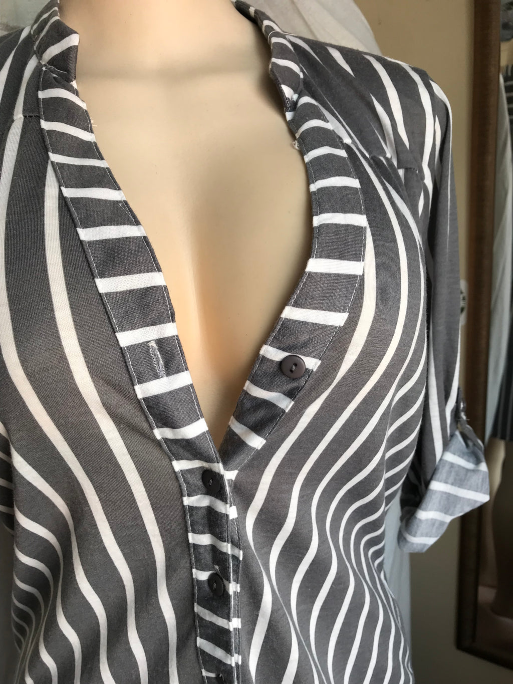 soft grey stripe shirt dress L