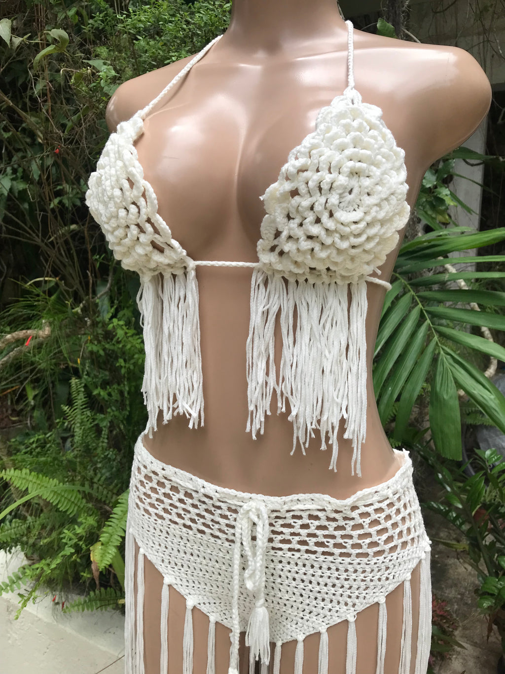White long tassel rose bikini set - M/L