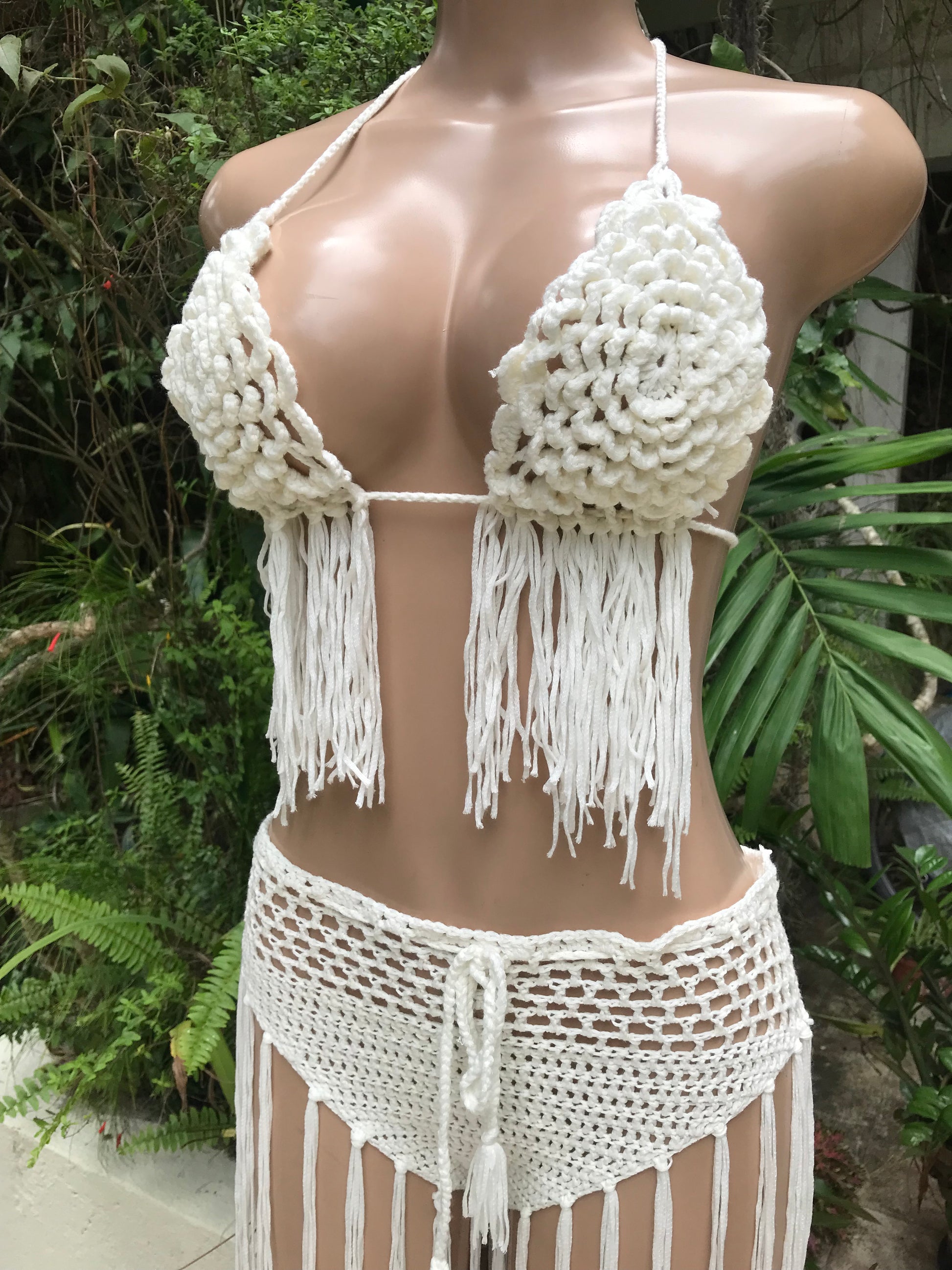 White long tassel rose bikini set - M/L