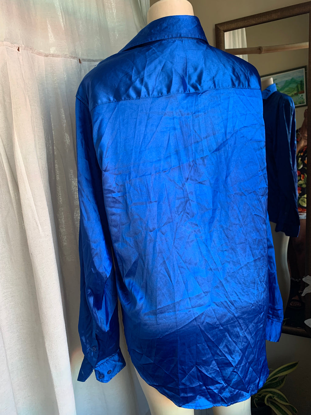 vintage Metallic royal blue silky Men’s occasion shirt … /XL