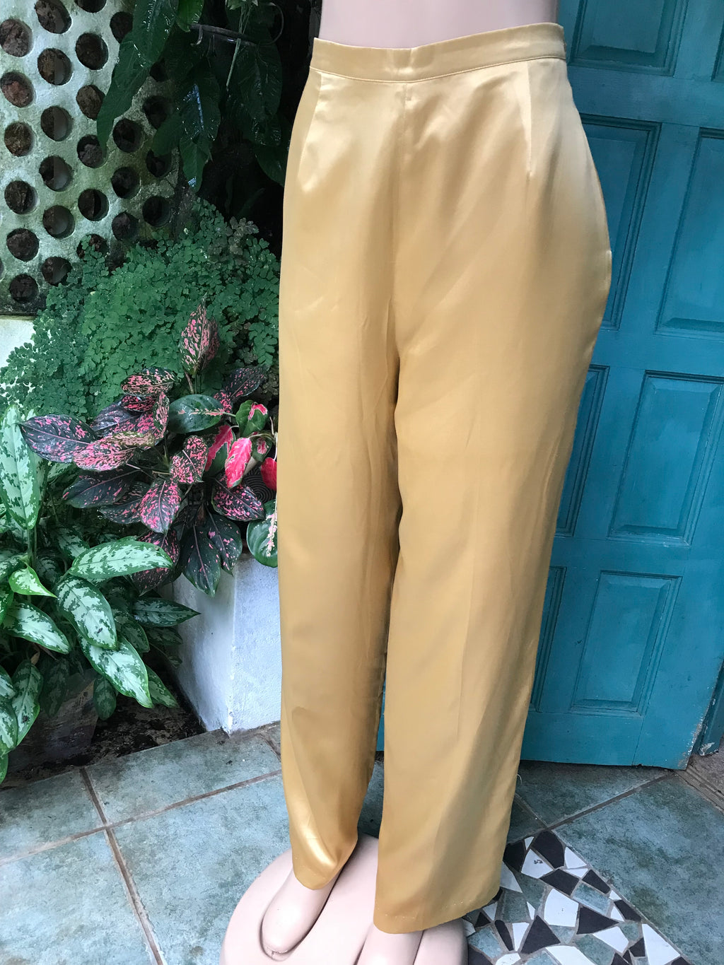 vintage 100% silk liquid gold waist pants size 12/M