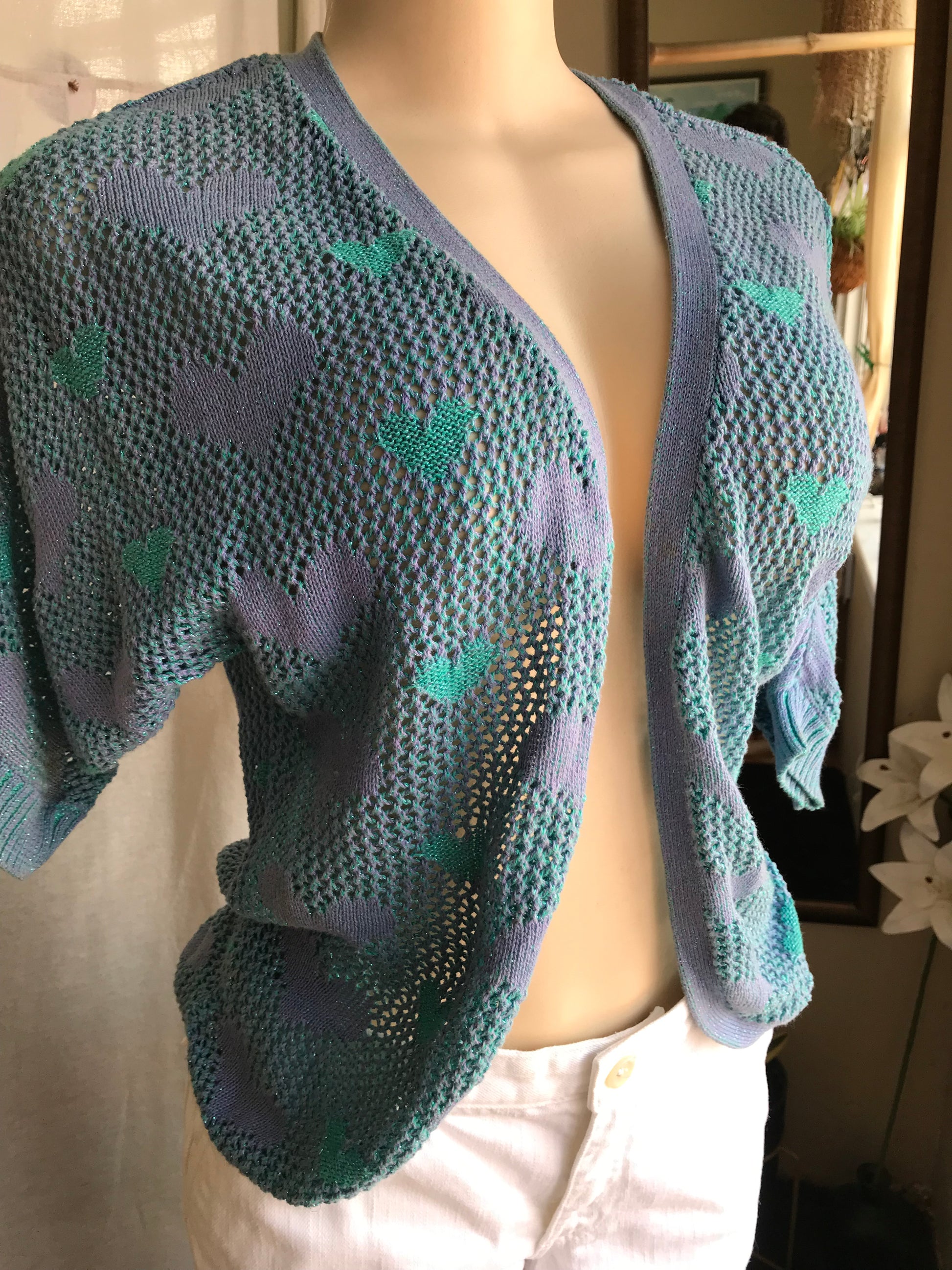 Retro Hearts cardigan teal