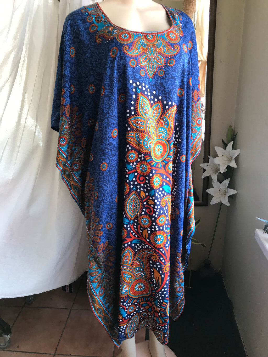 vintage Blue print maxi kaftan ^^^ one size