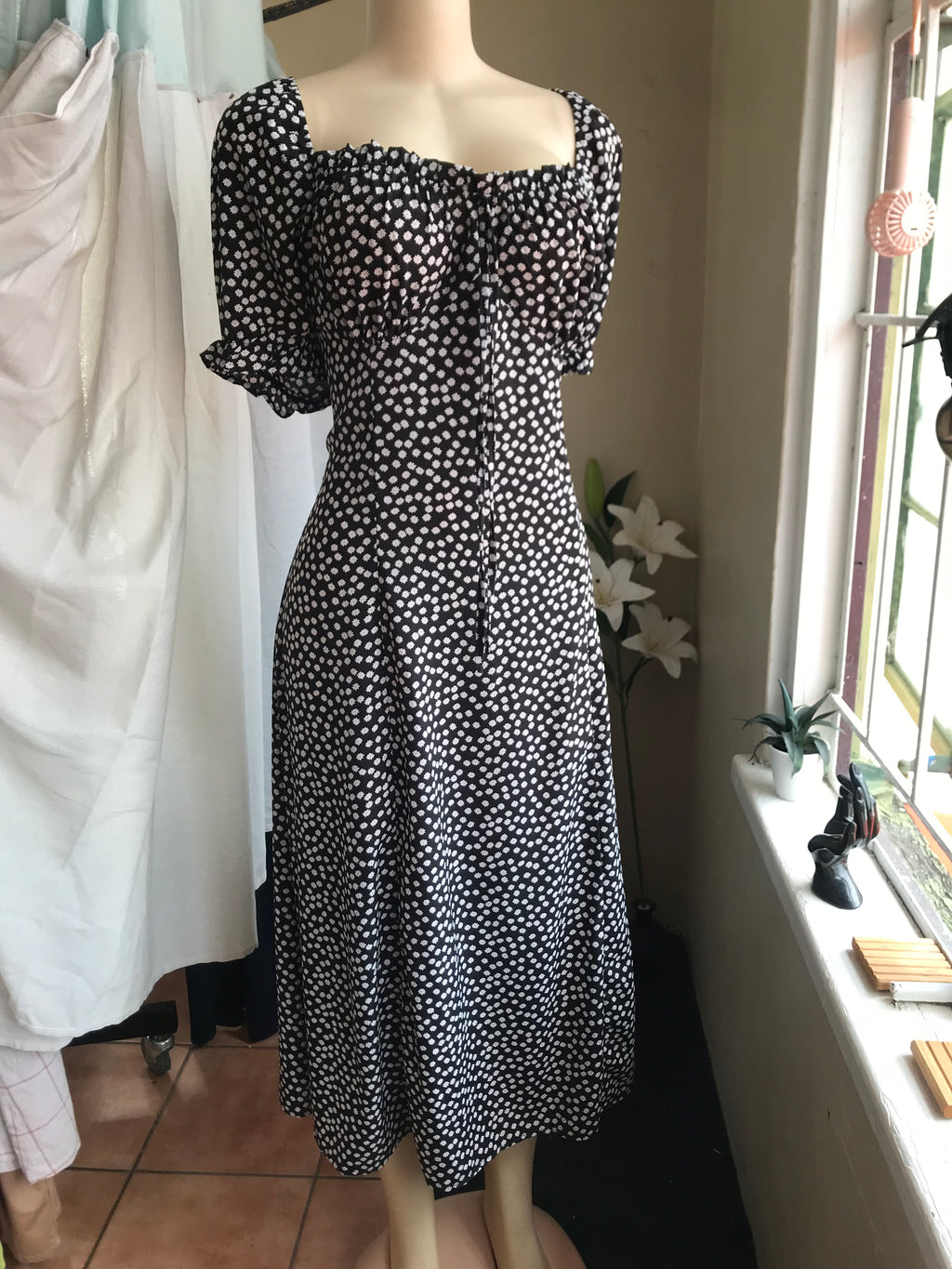 Black Ditzy floral midi summer dress /XL : 3X
