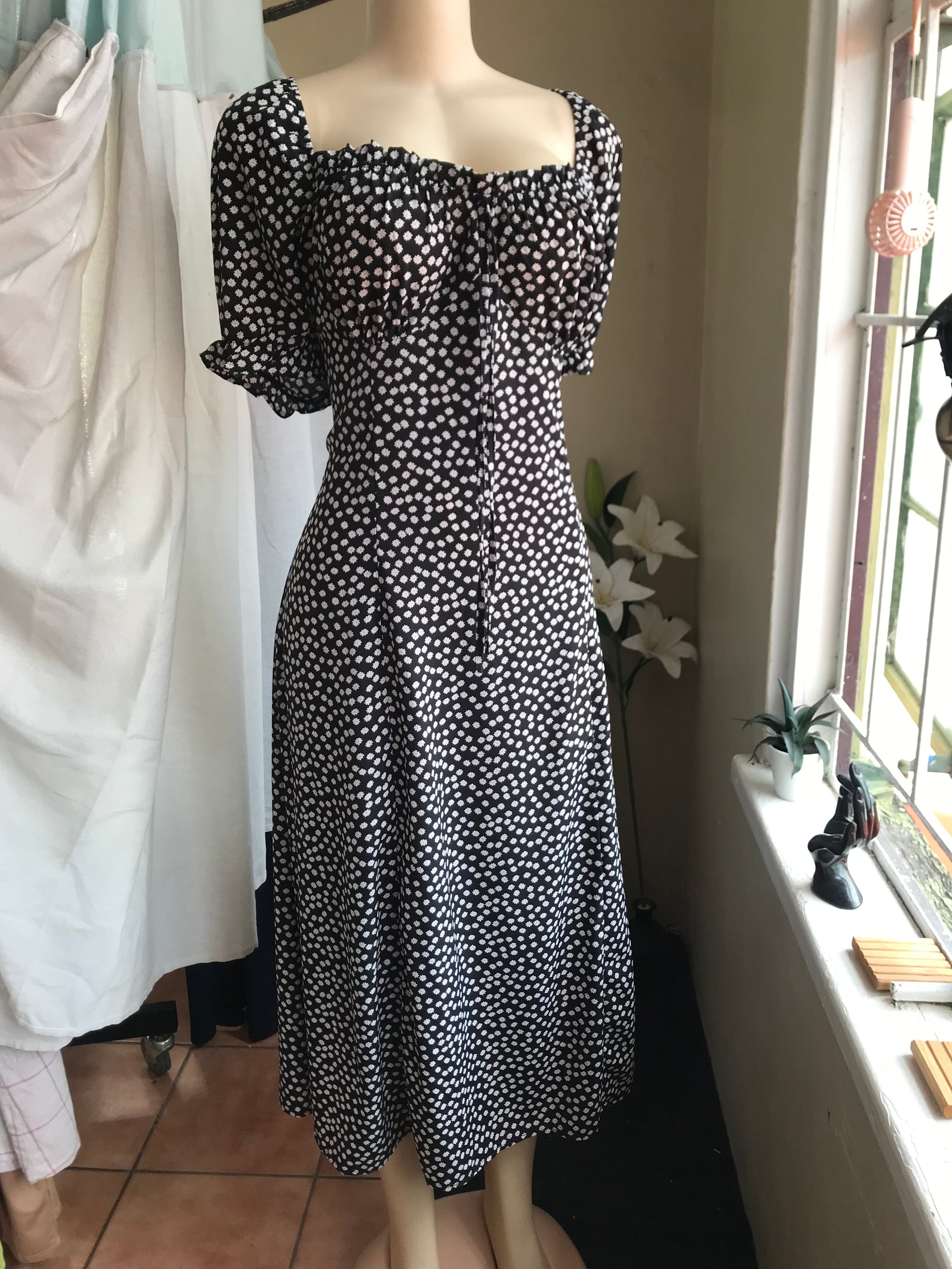 Black Ditzy floral midi summer dress /XL : 3X