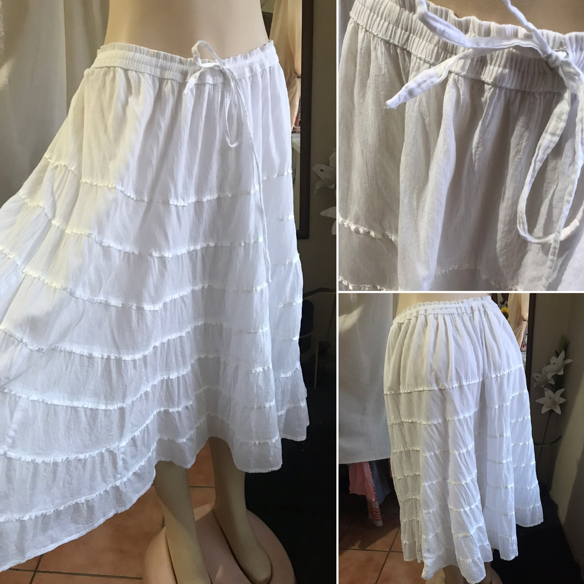 white organic peasant skirt ,,, one size fits most
