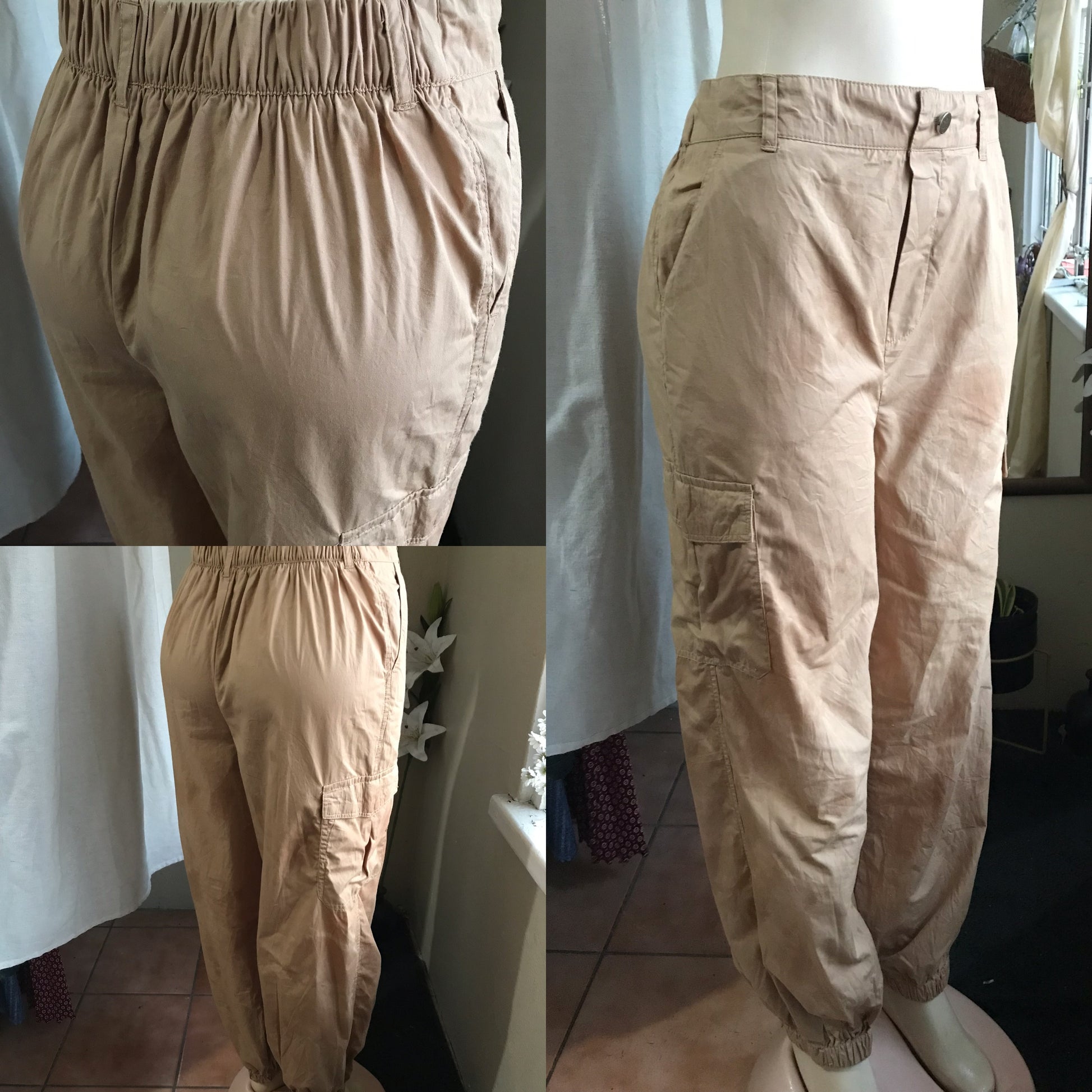 new/unworn Forever 21 cream cargo pants 100% cotton light denim ::: m ,,,