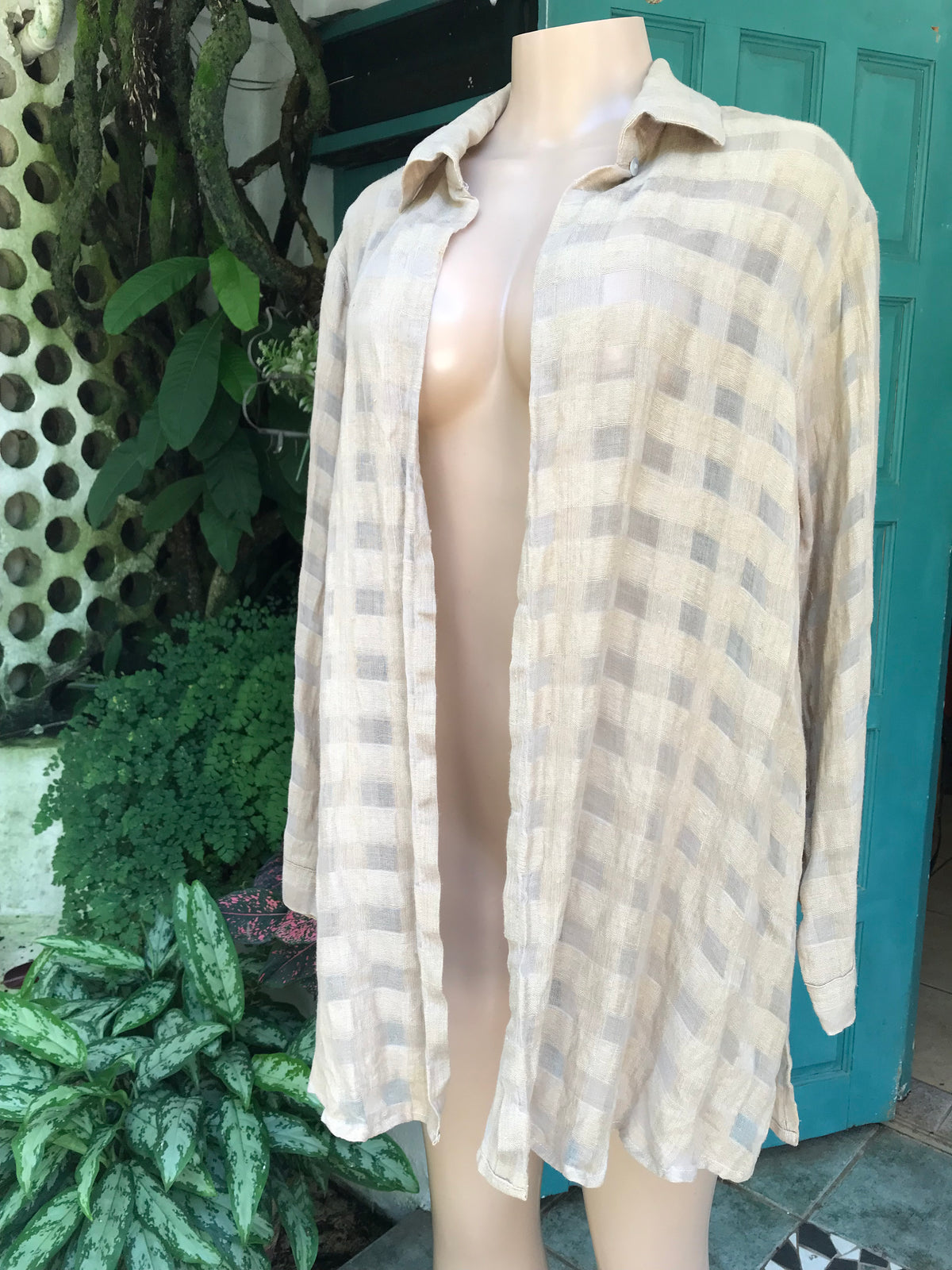 vintage sand organic checker overshirt M