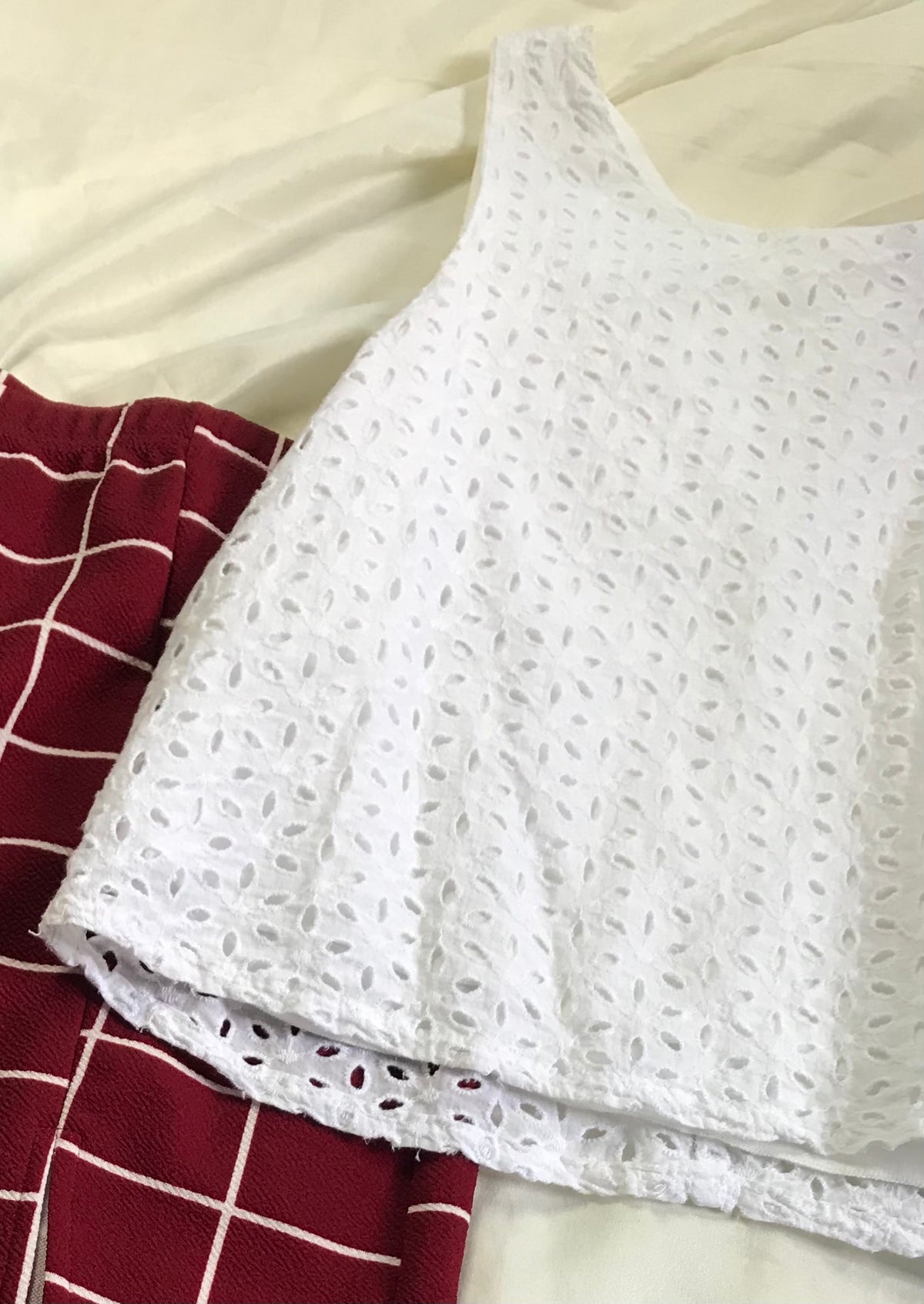 white eyelet sleeveless blouse ... s