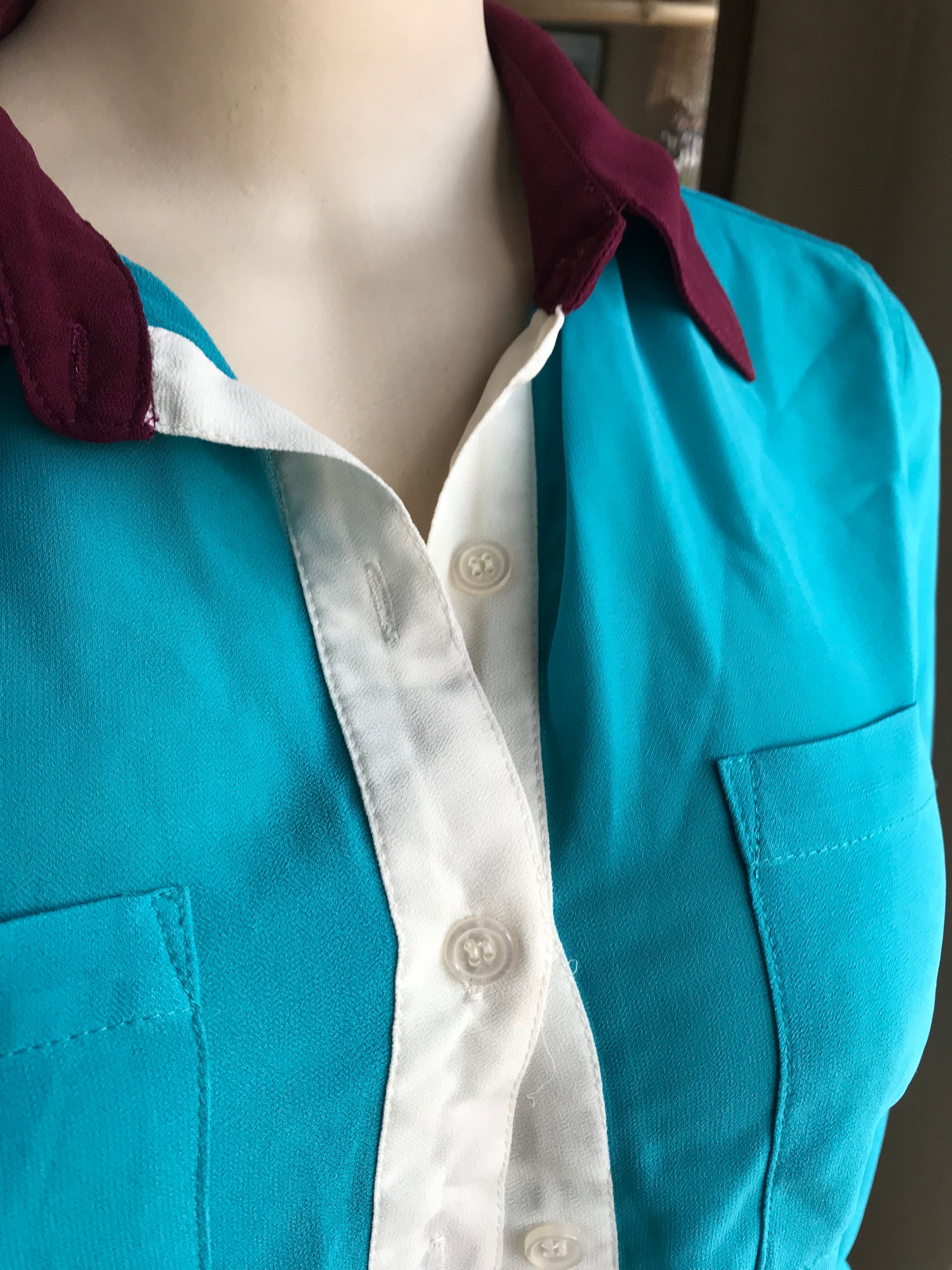 blue sheer colour block top ... s/m