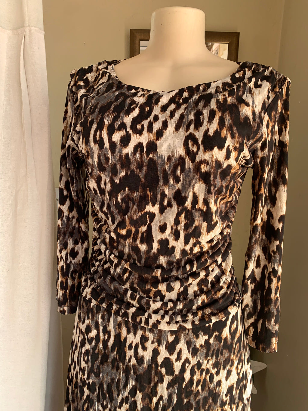 animal print long sleeve professional dress m