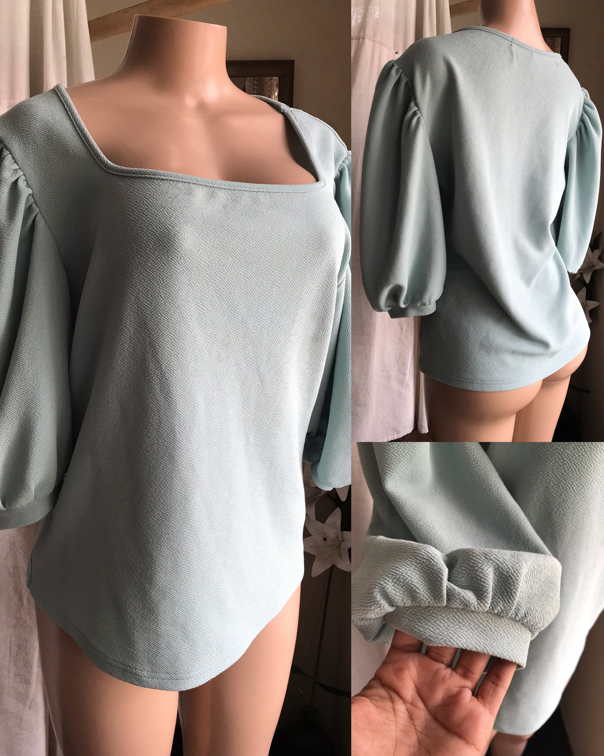 mint green puff sleeve top ... plus /xl