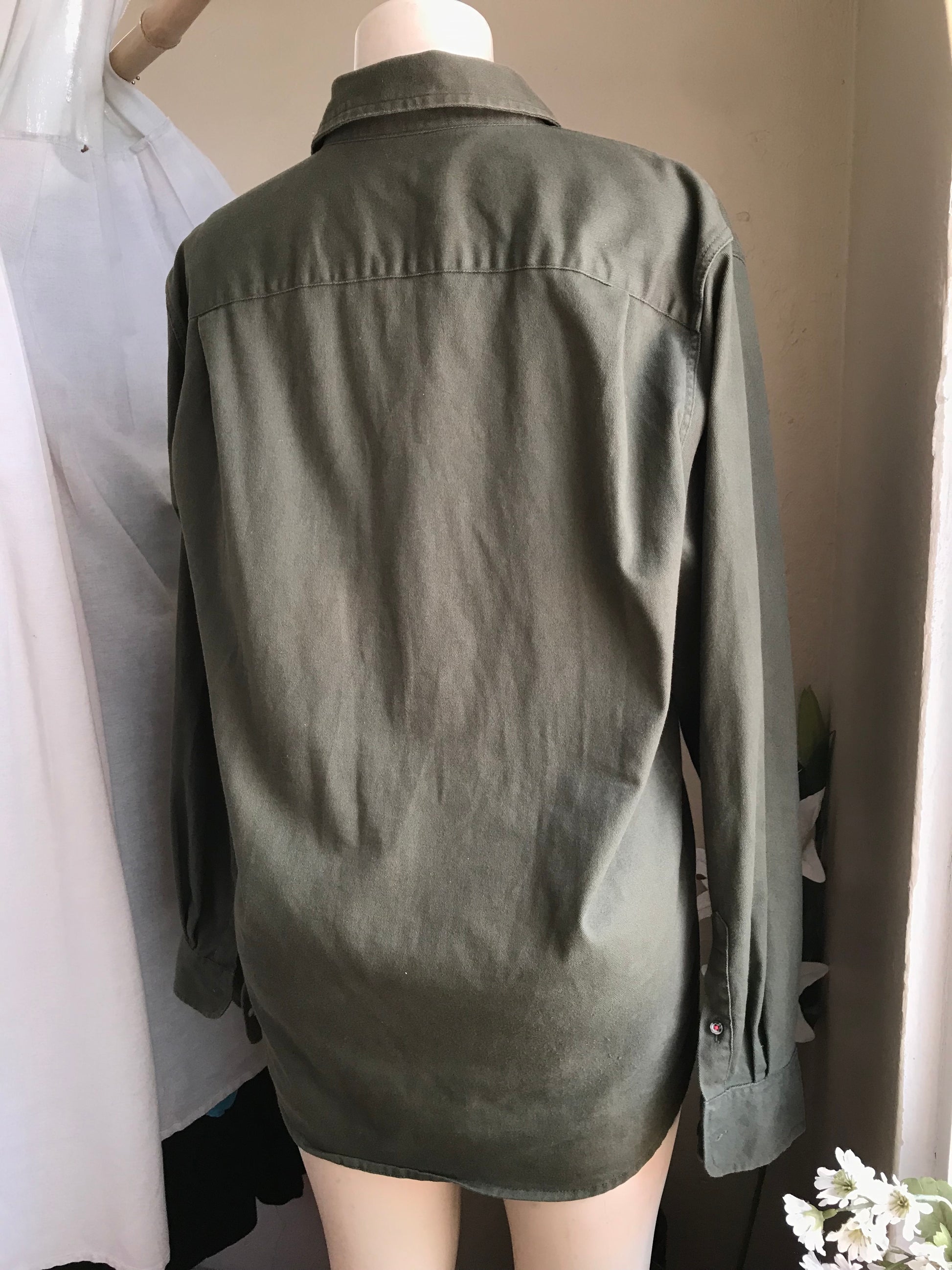wrangler button shirt army green ... mens m