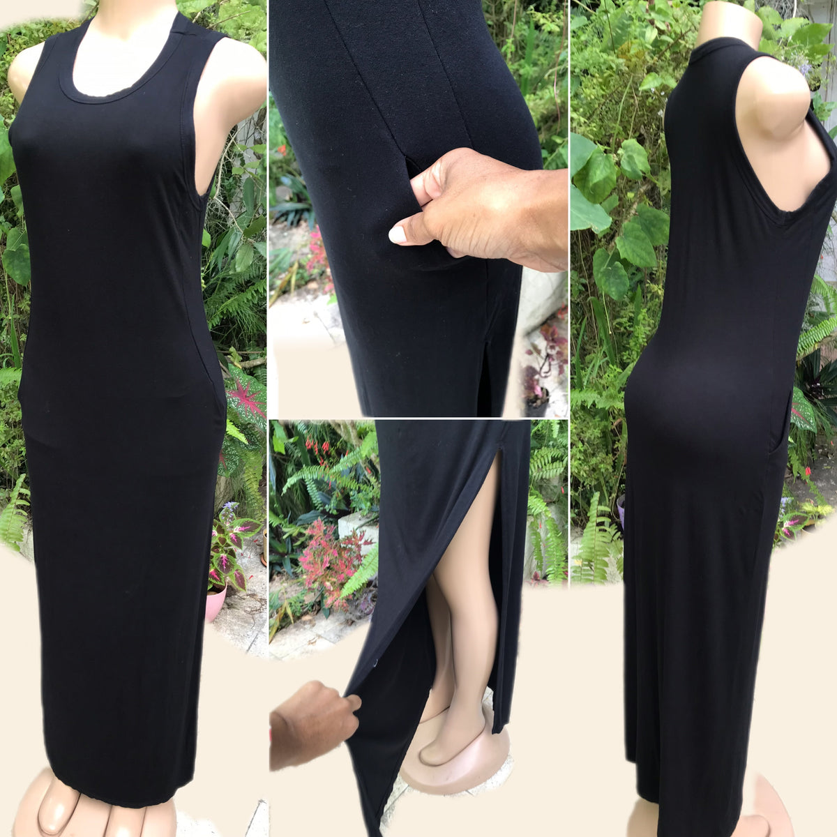 Black maxi dress side slit pockets /xl