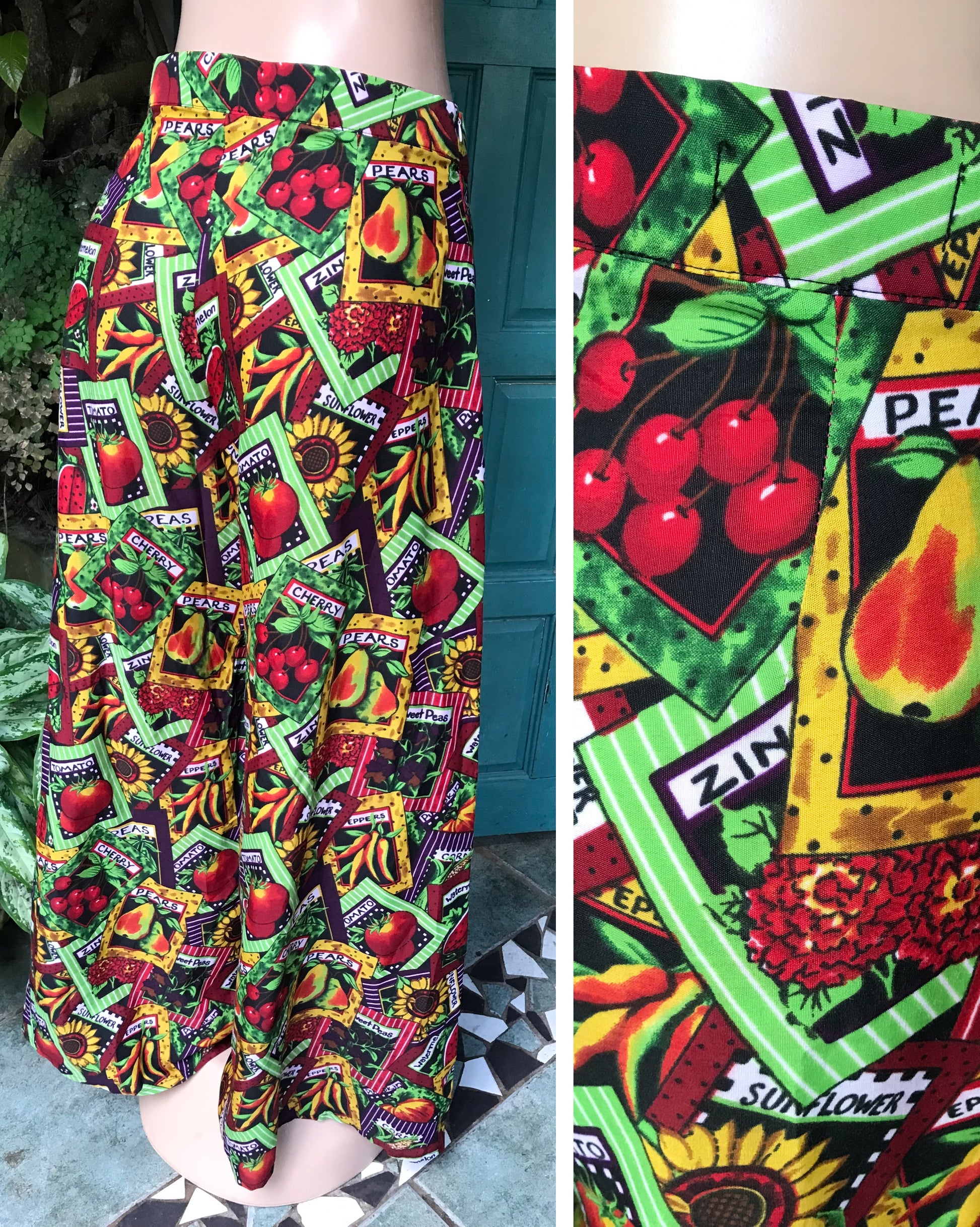 vintage fruit veg bold print print palazzo pants ::: m / w31