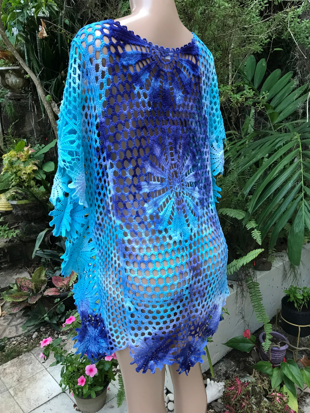 Blues summer crochet cover kaftan . One size