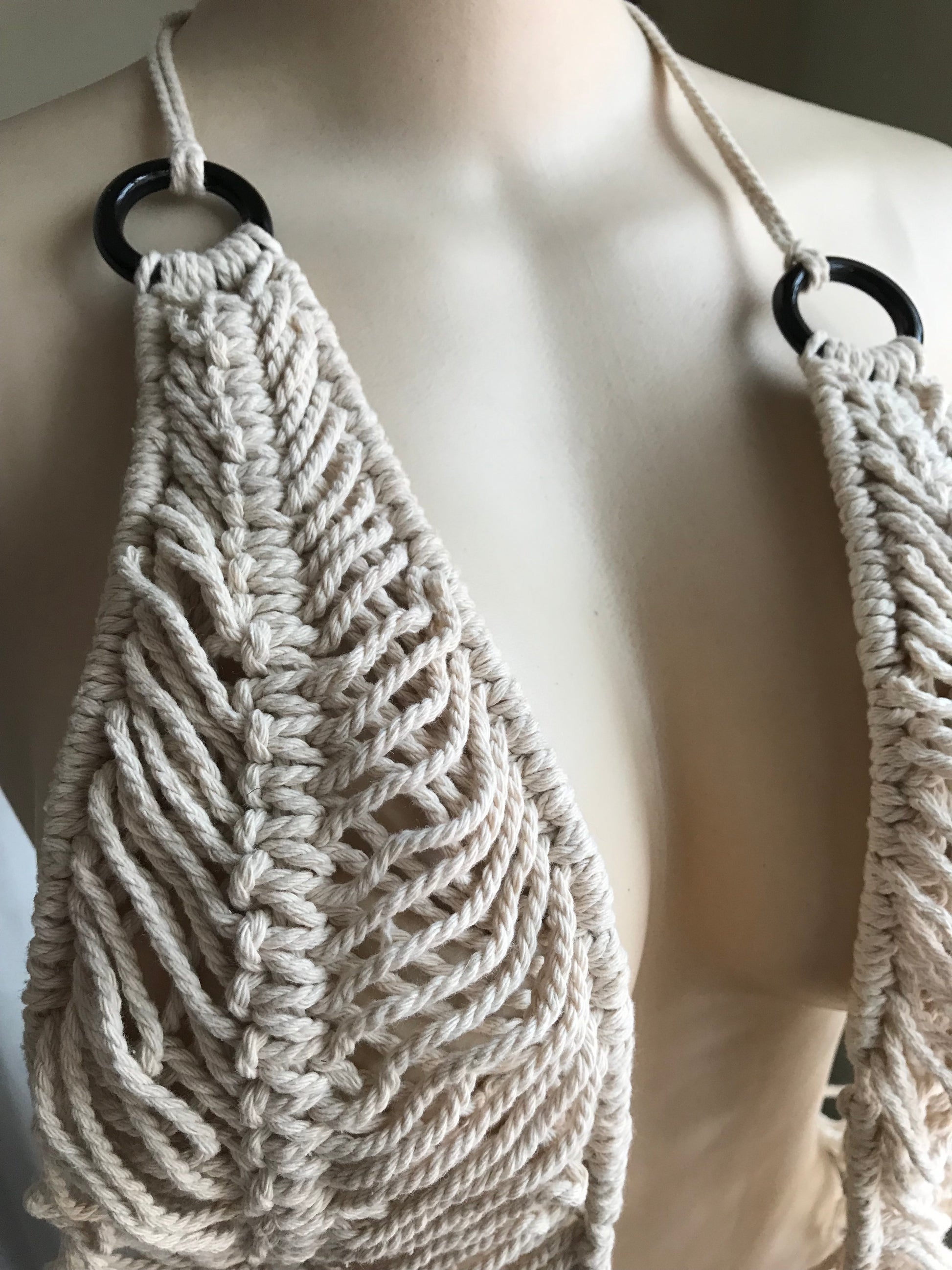 macrame rope swim coverup extra long metal detail