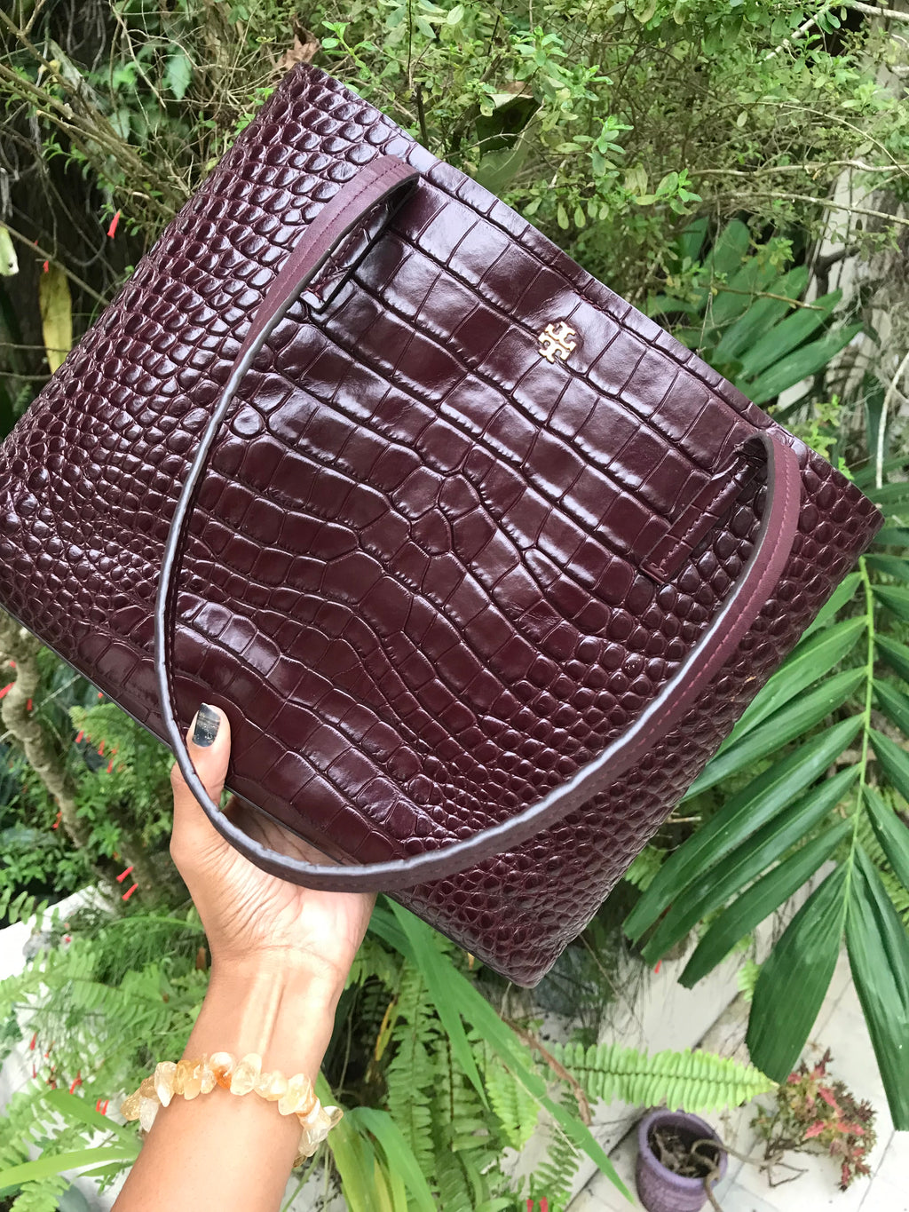 Tory Burch Perry Tote  crocodile-embossed *** Leather Bag