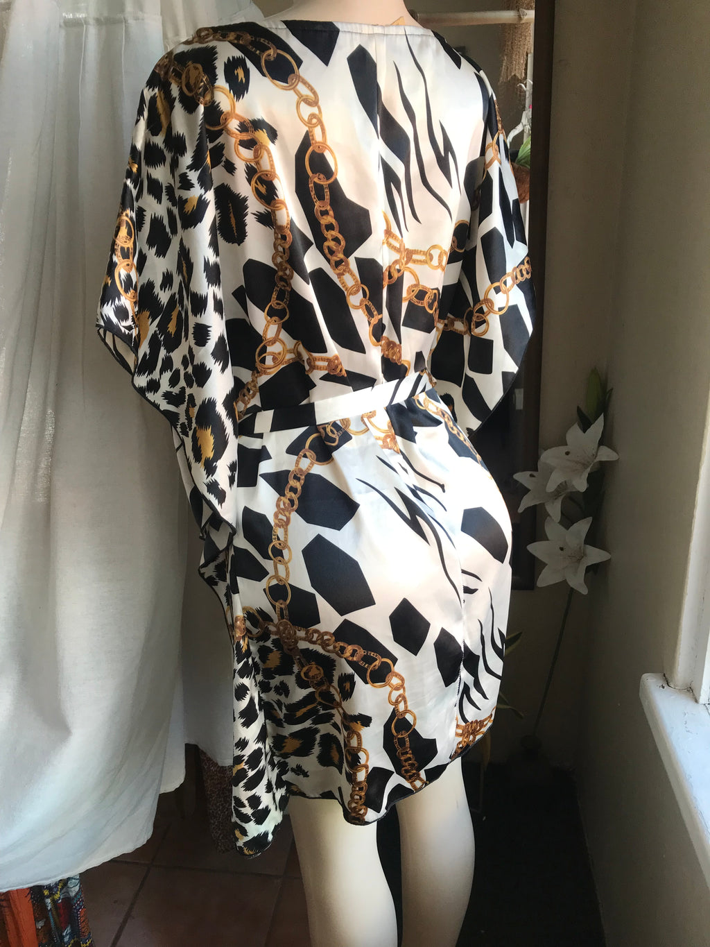 silky animal print kaftan dress