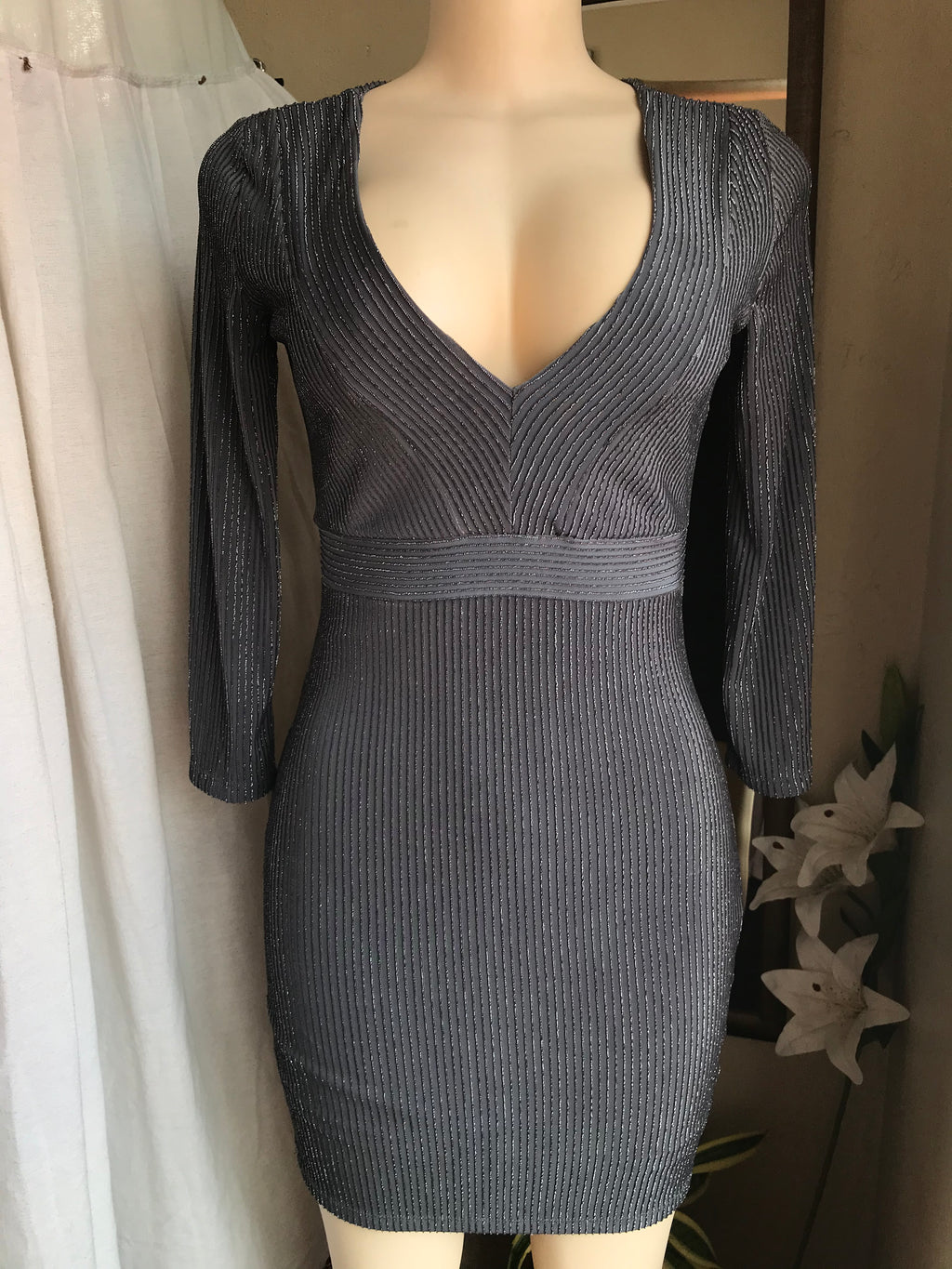 Black Glitter deep V occasion mini dress M