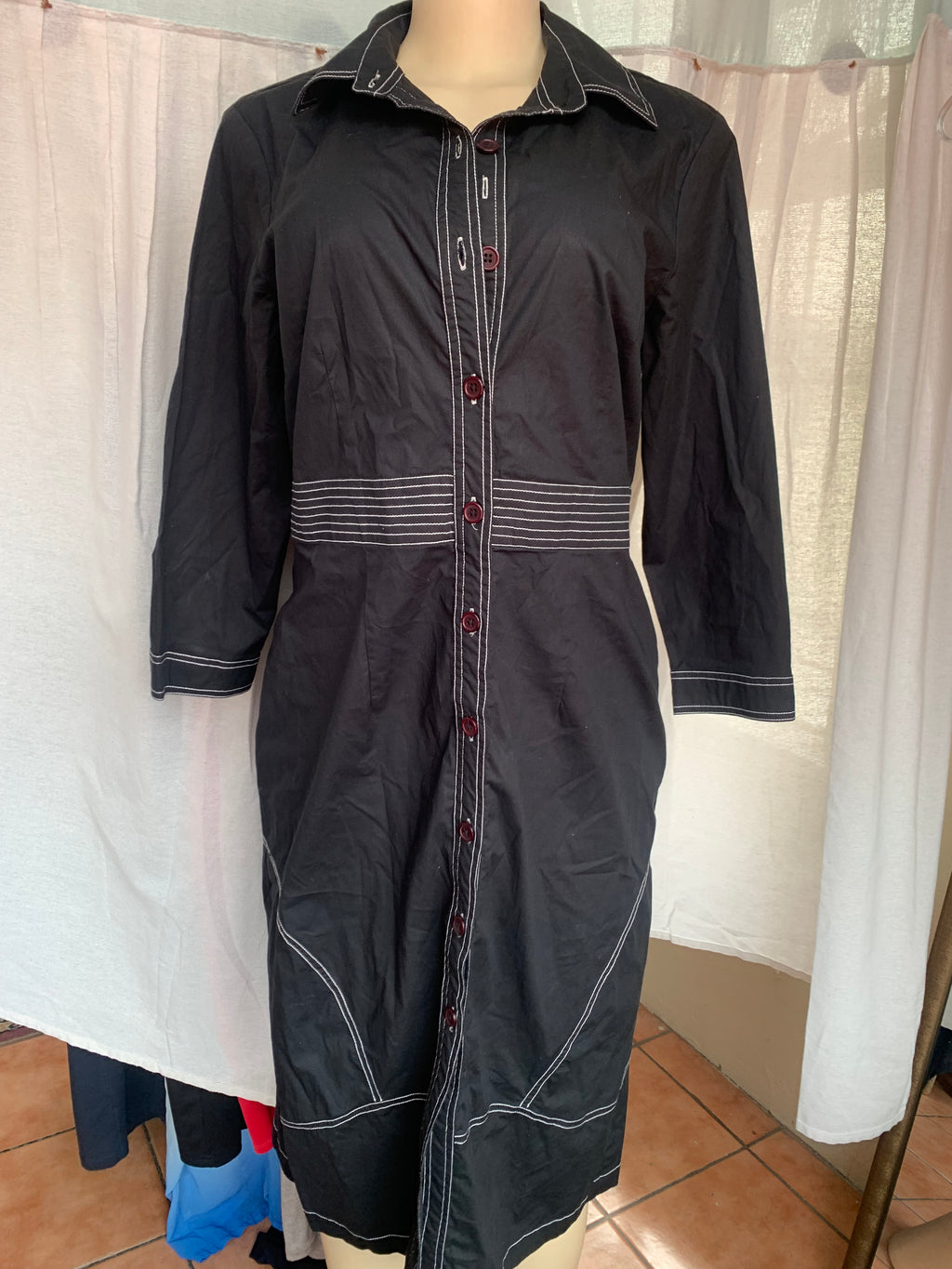 Black button down work dress with white accent stitching /XL size 16