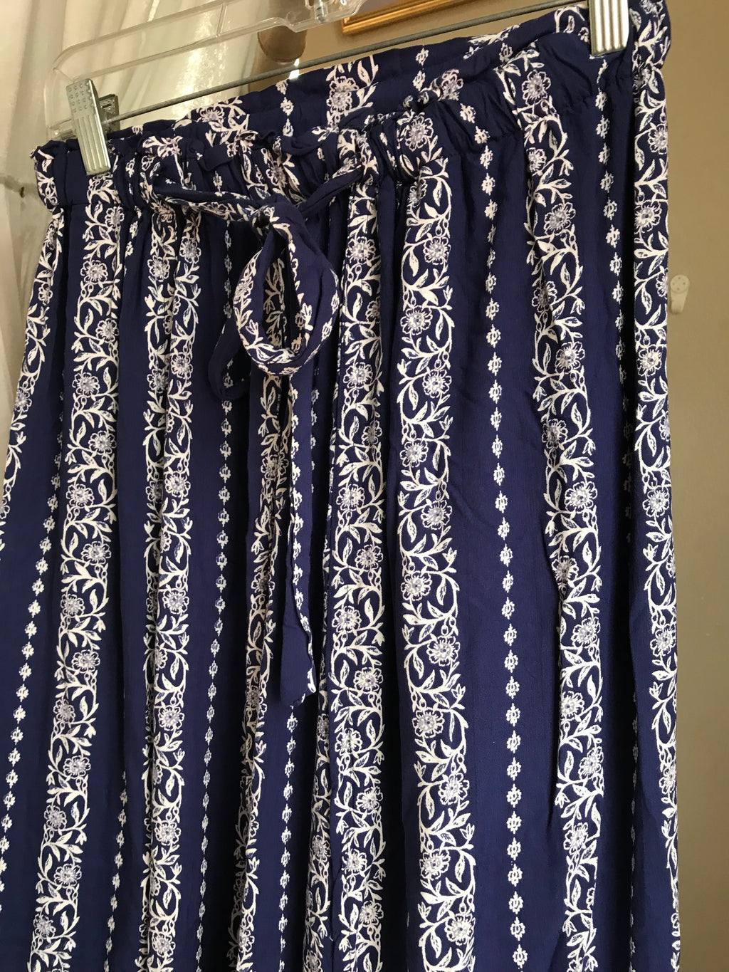 boho navy print loose pants with slit rayon ::: m