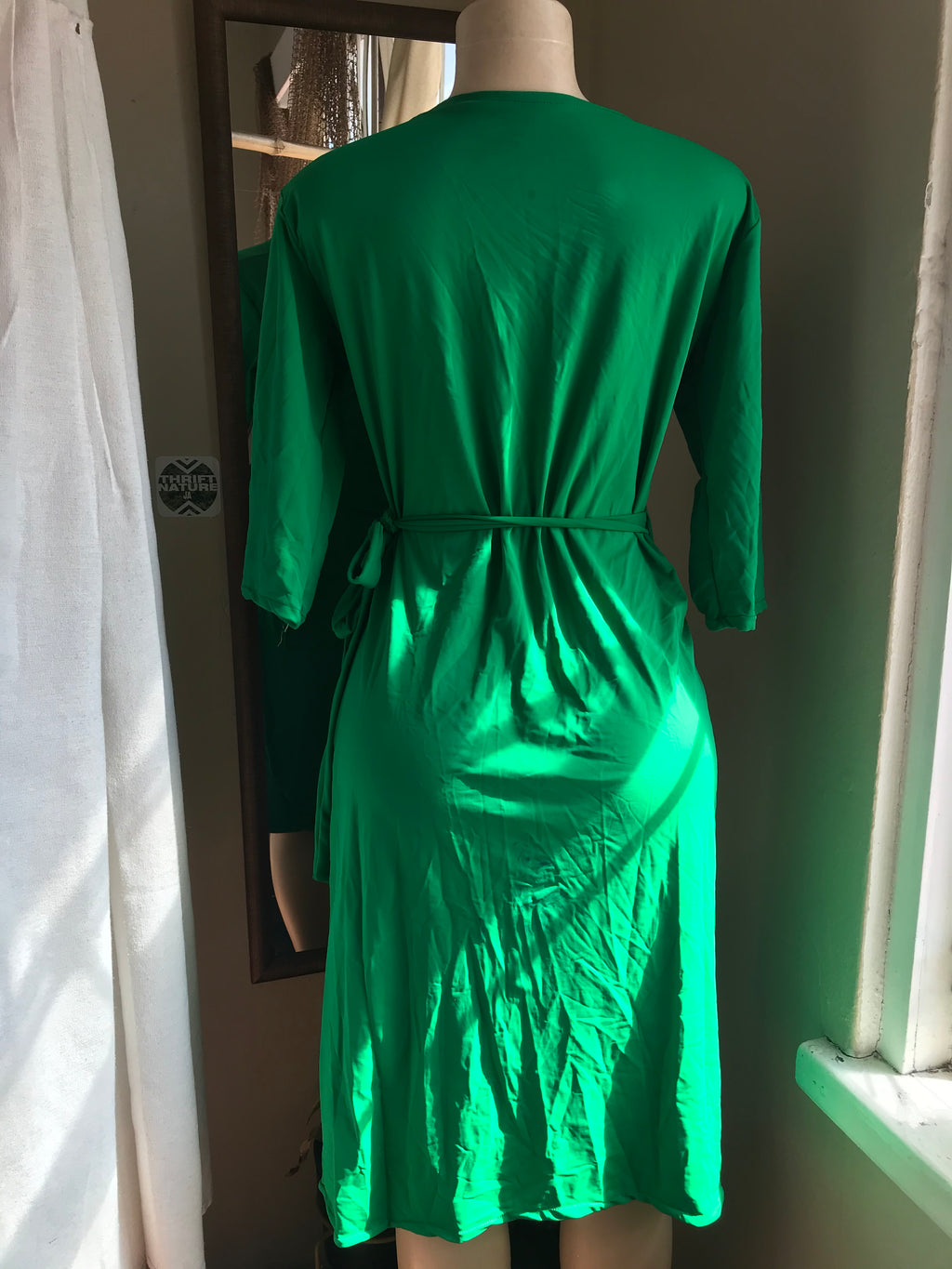 green wrap dress mid sleeve M-L