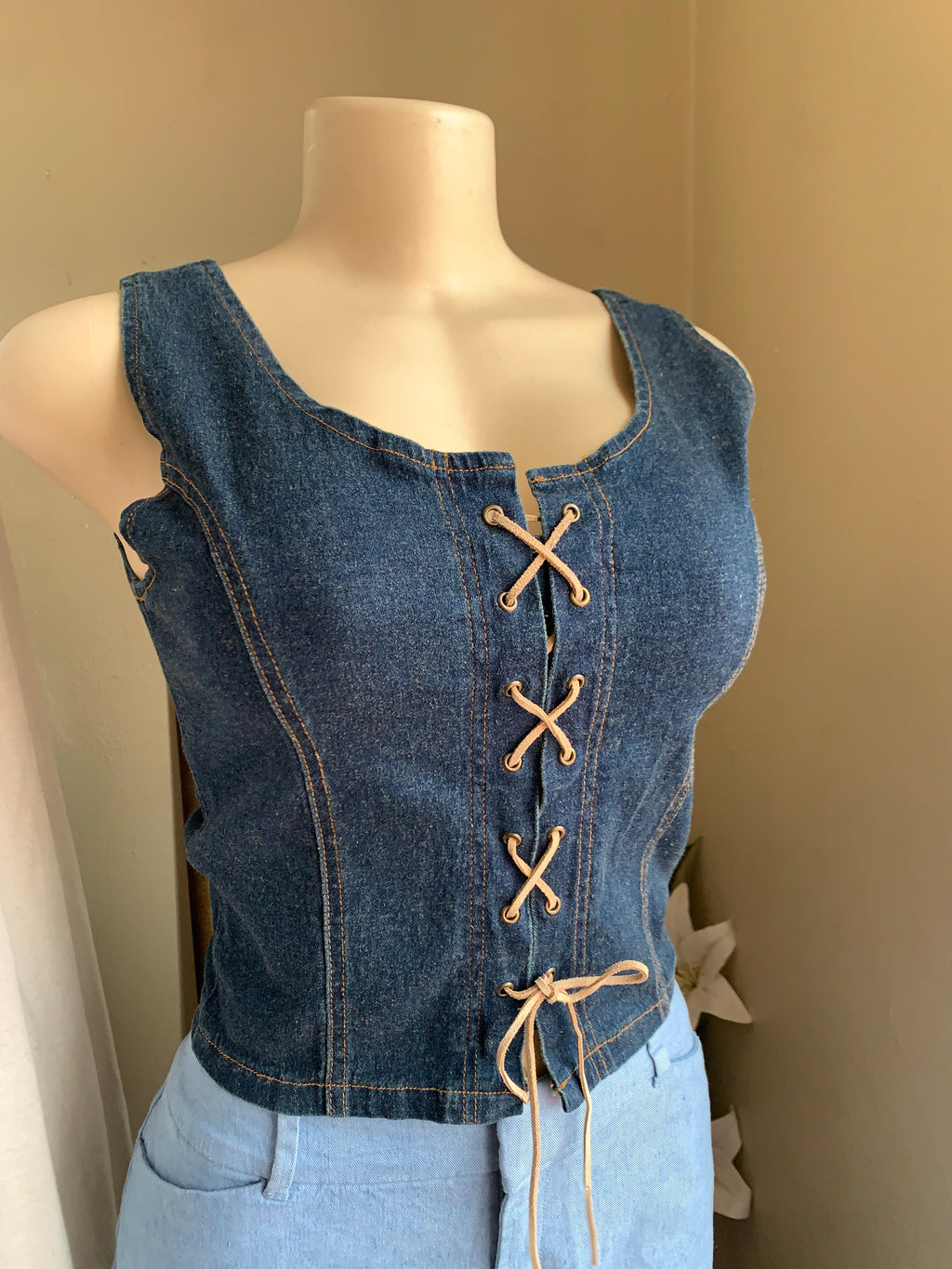 Retro Denim lace up top with back zipper … M-L