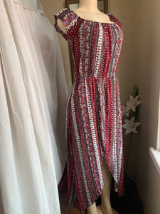 Boho Cotton pattern printed maxi dress with side slit ,,, L