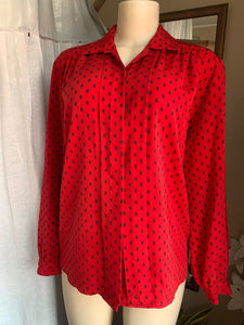 Vintage paisley design red shirt with hidden buttons