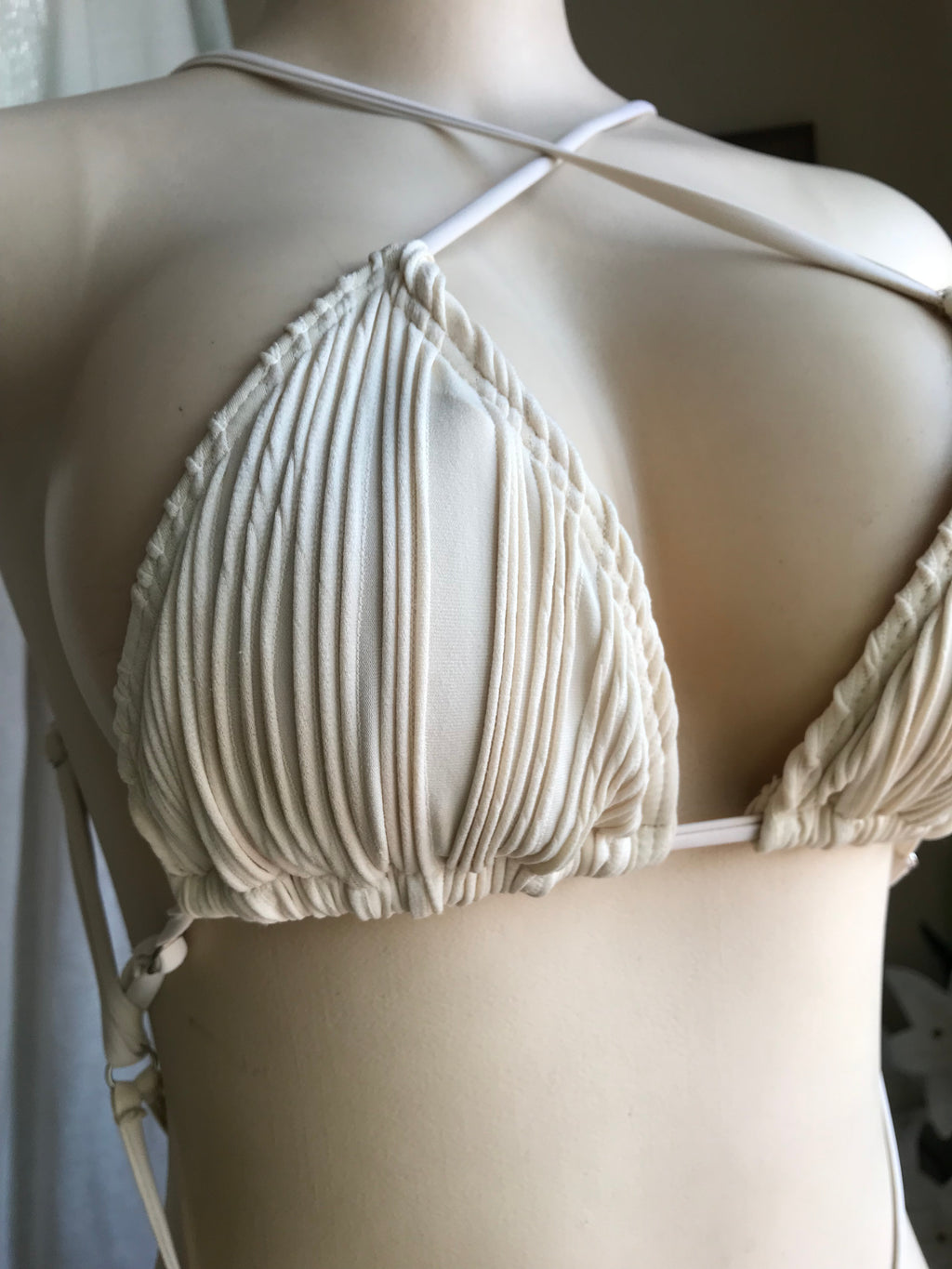 Cream ribbed bikini one piece swim Backless s