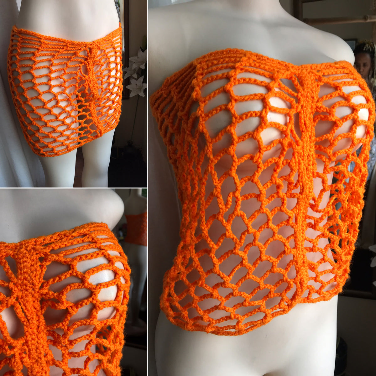 orange crochet tube skirt/top ... m