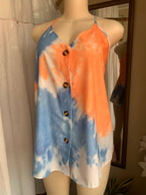 Load image into Gallery viewer, Blue and Orange tie dye cami top with center buttons … /XL : 2x
